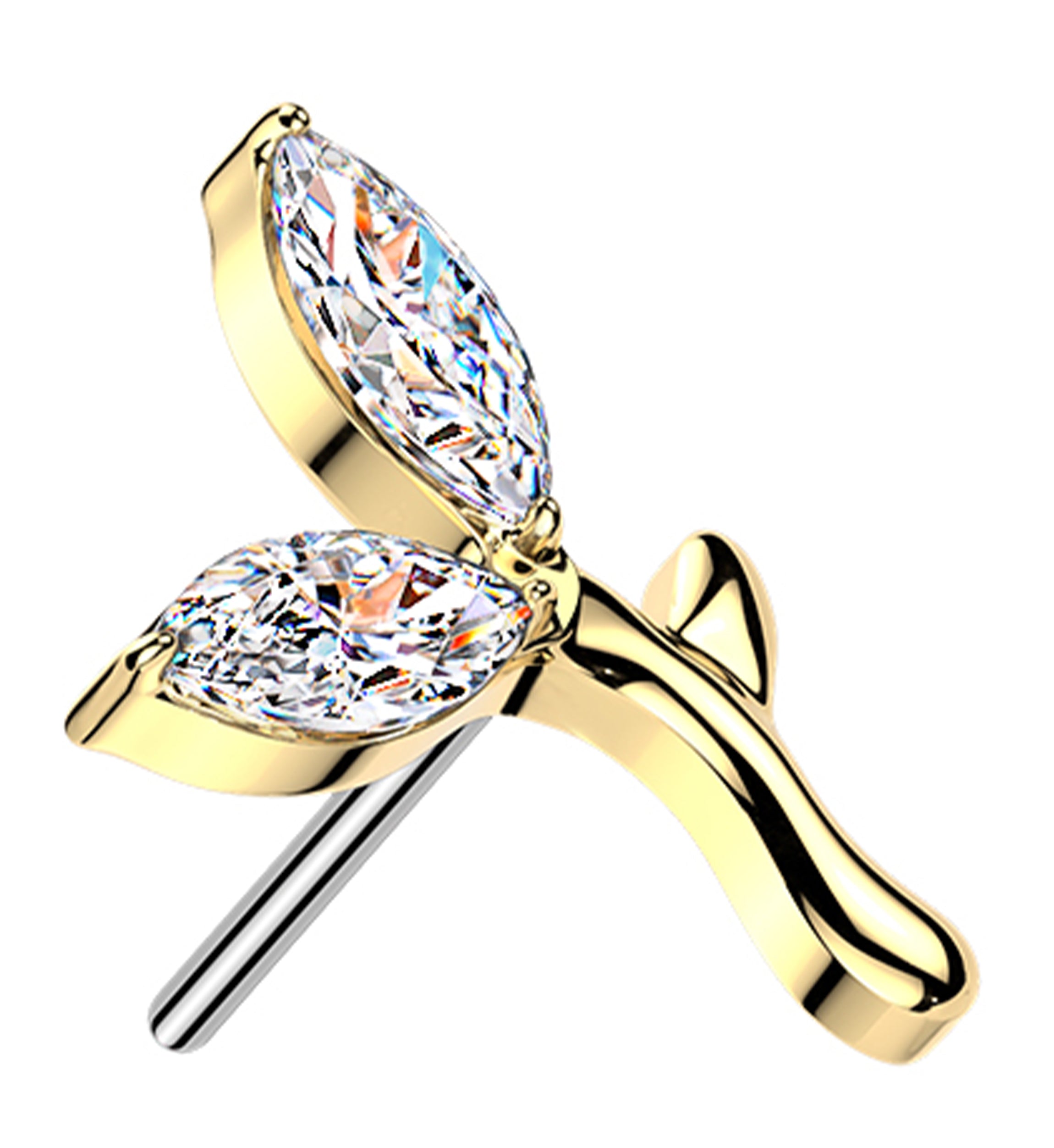 Gold PVD Sprouting Leaves Clear CZ Titanium Threadless Top