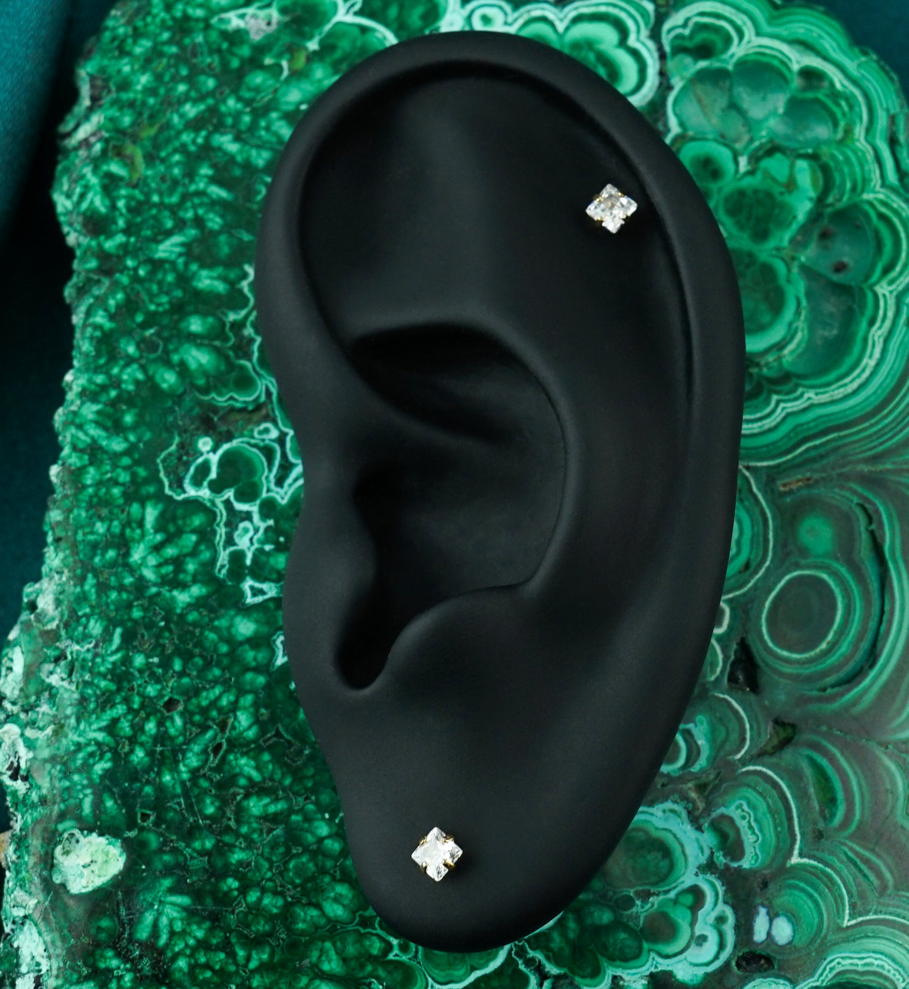 Gold PVD Square CZ Labret Post