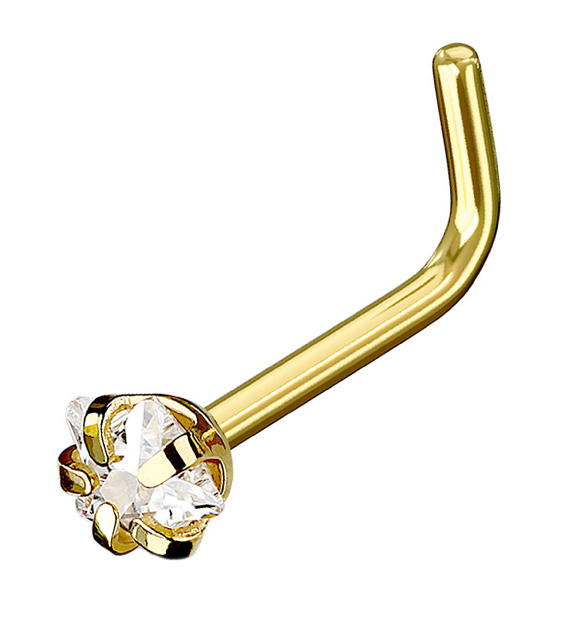 Gold PVD Star CZ Prong L Bend Nose Ring