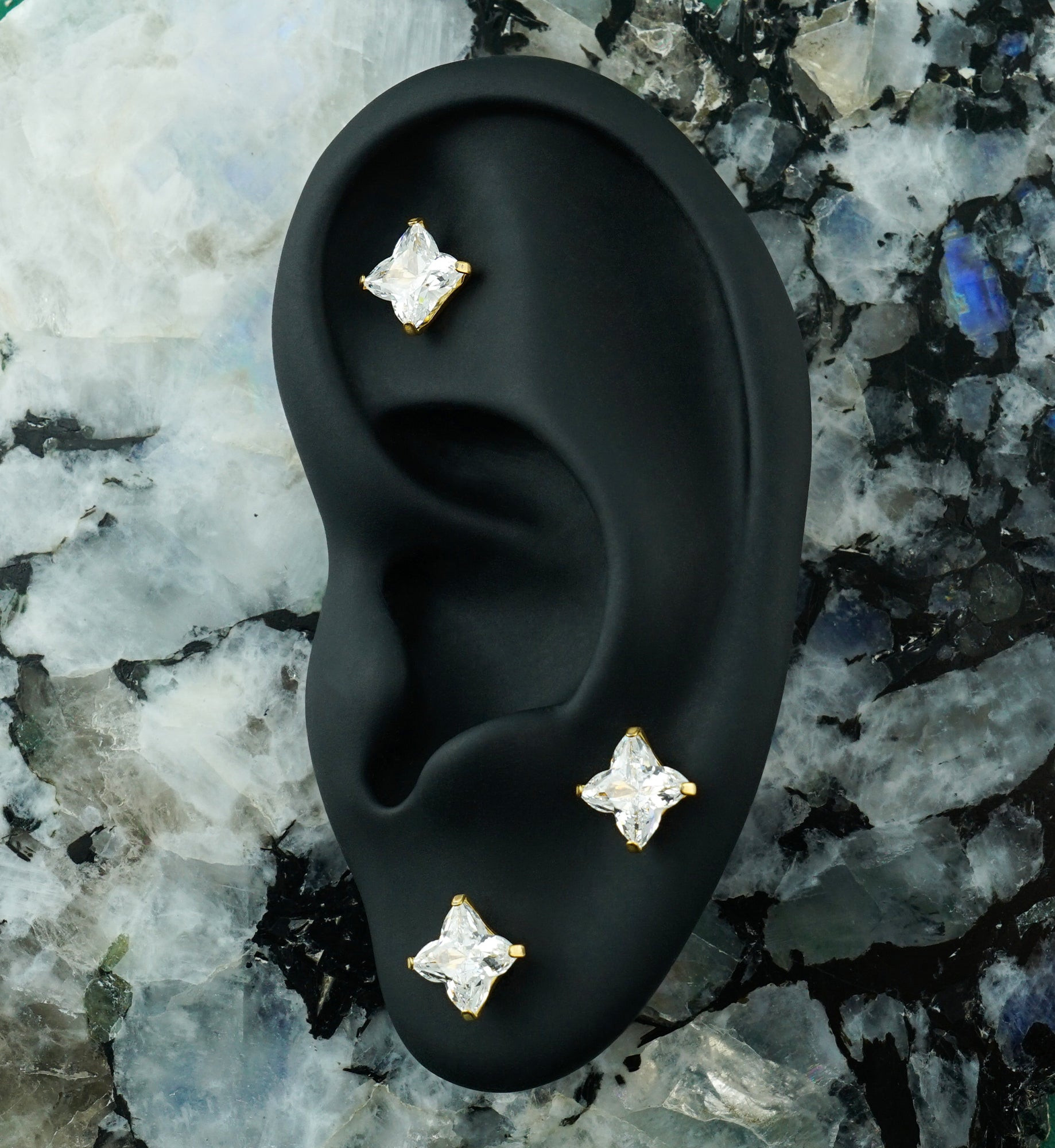 Gold PVD Star Finish CZ Titanium Threadless Top