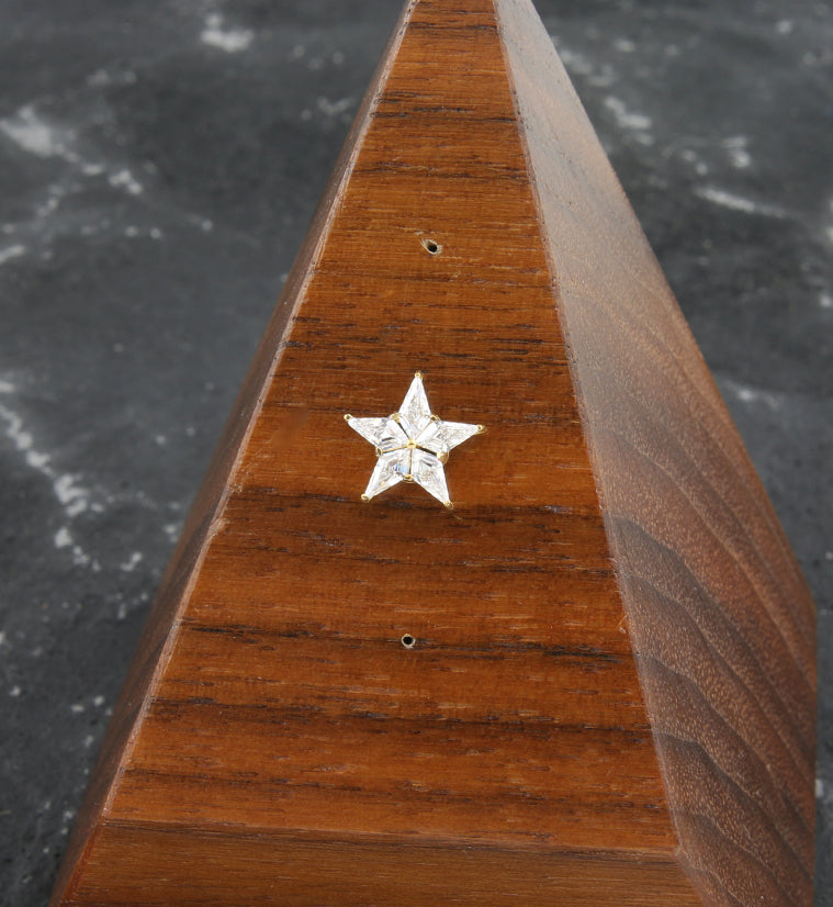 Gold PVD Star Flower Clear CZ Threadless Titanium Top