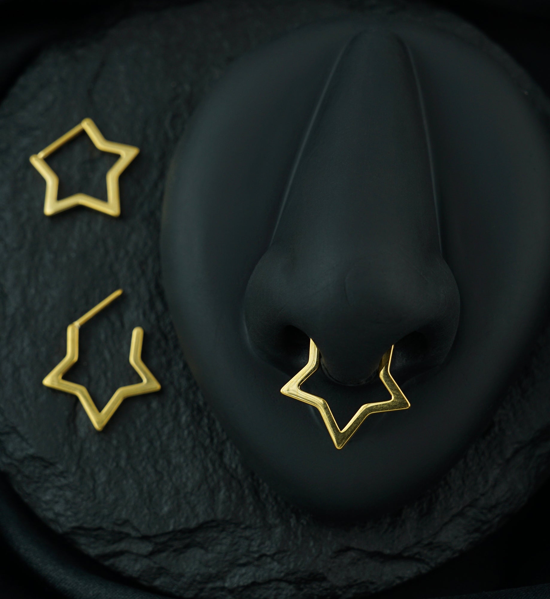 Gold PVD Star Outline Straight Bar Titanium Hinged Segment Ring