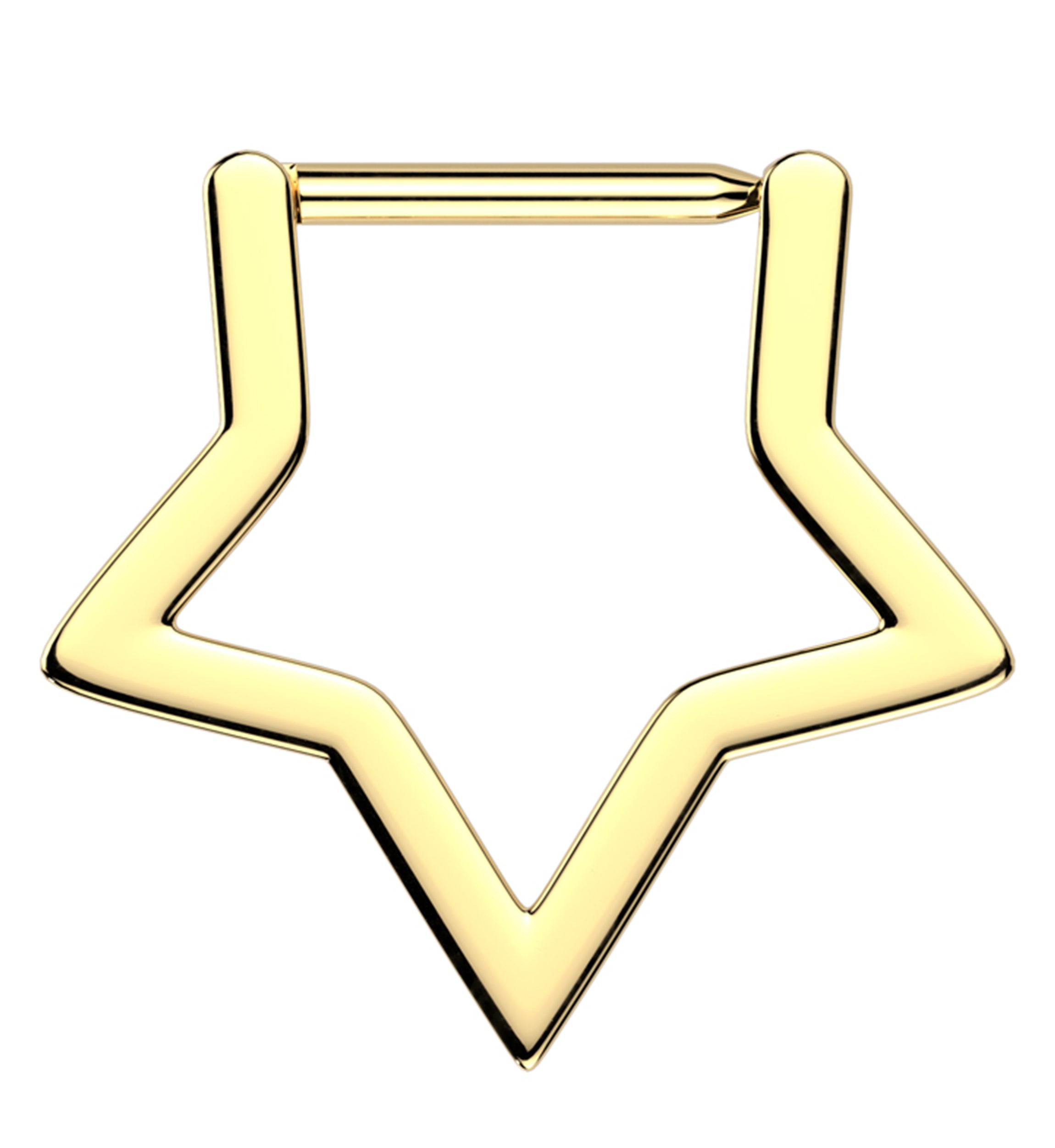 Gold PVD Star Outline Straight Bar Titanium Hinged Segment Ring