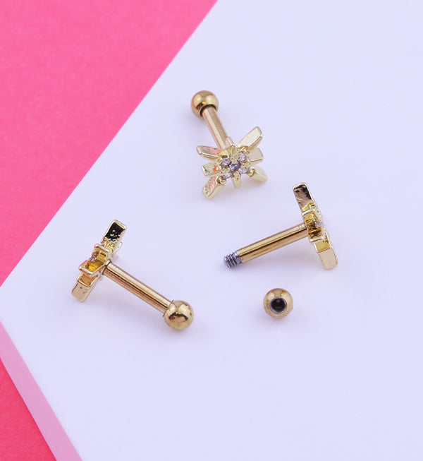 Gold PVD Starbright Clear CZ Stainless Steel Cartilage Barbell