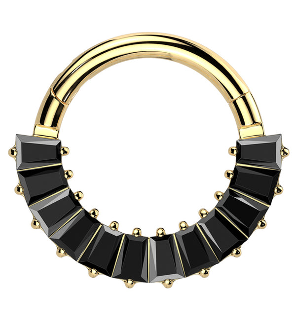 Gold PVD Strand Black CZ Hinged Segment Ring