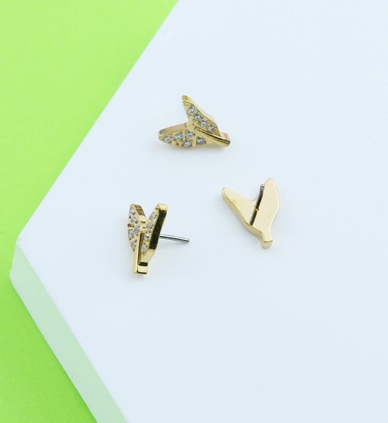 Gold PVD Tail Fin Clear CZ Titanium Threadless Top