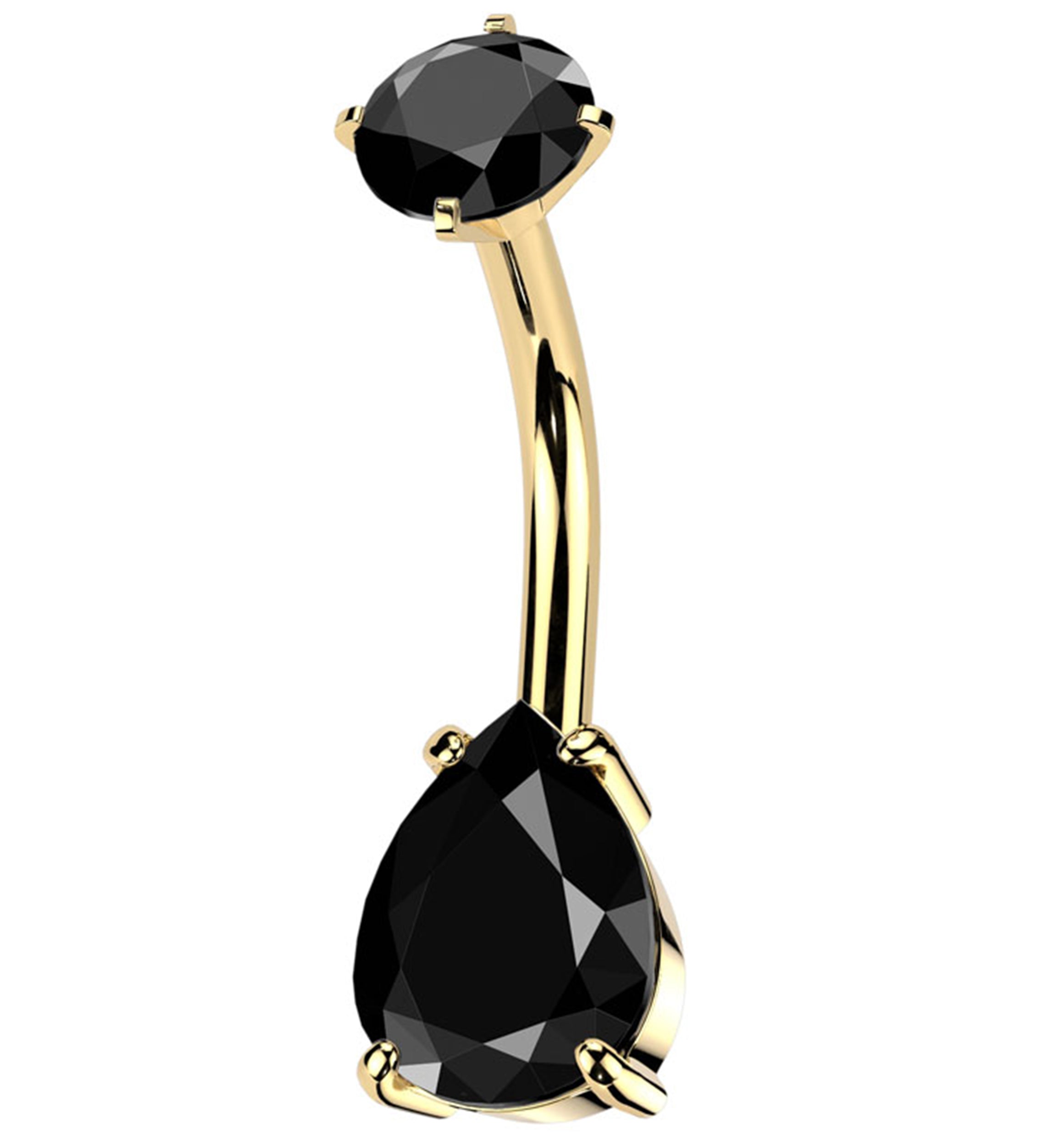 Gold PVD Teardrop Black CZ Internally Threaded Stainless Steel Belly Button Ring