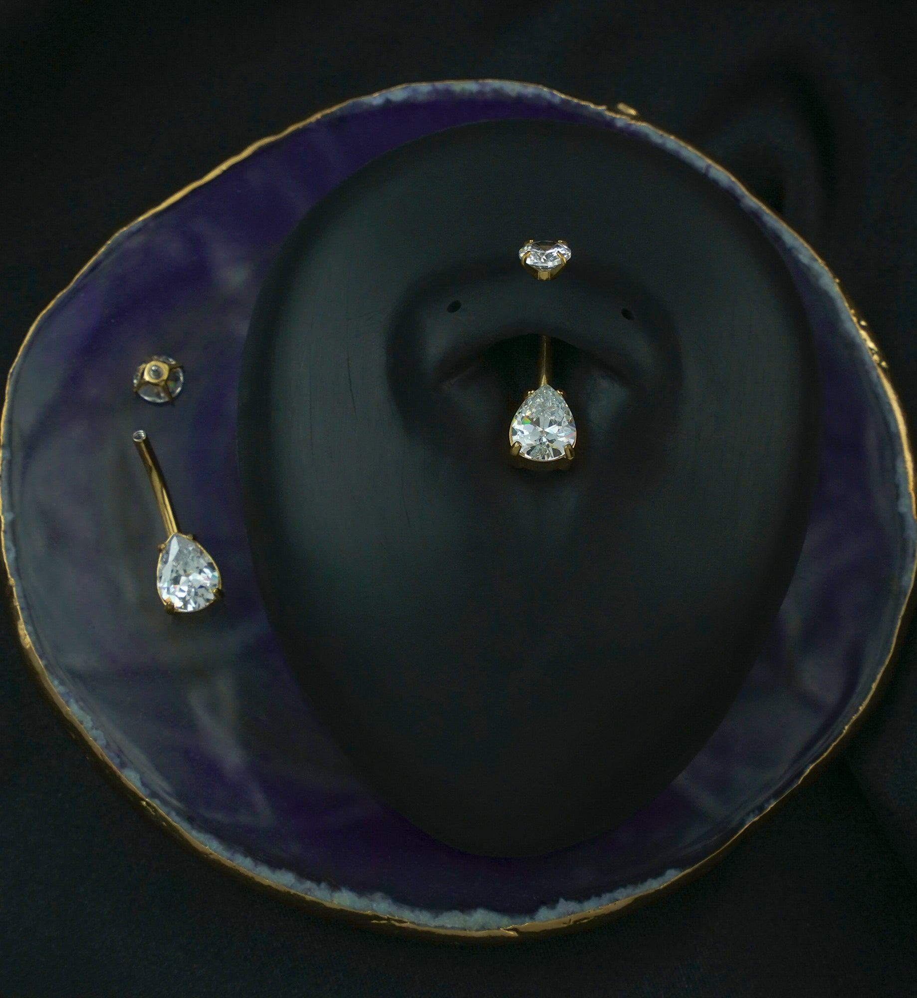 Gold PVD Teardrop Clear CZ Internally Threaded Stainless Steel Belly Button Ring