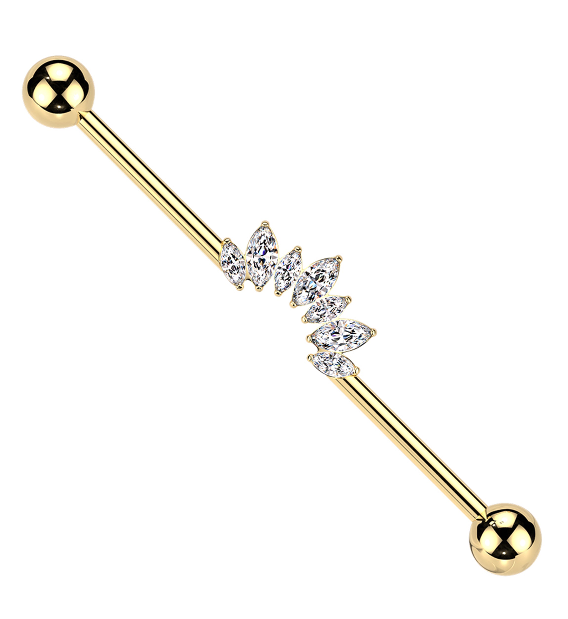 Gold PVD Tiara Clear CZ Internally Threaded Titanium Industrial Barbell