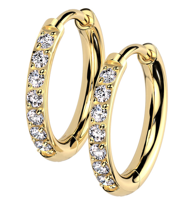 Vonchic Huggie Hoop Earrings - 18ct Gold Filled Round CZ Crystal Bling For Men & Women