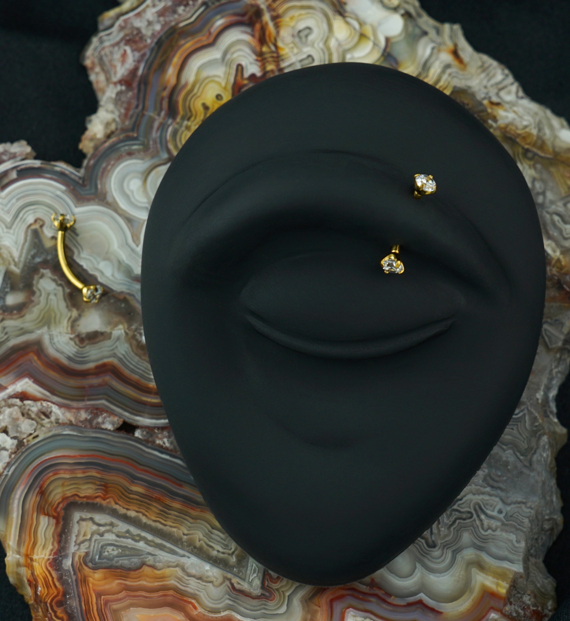 Gold PVD Titanium Double Prong CZ Curved Barbell