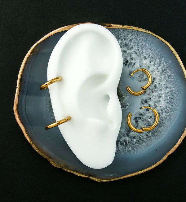 Gold PVD Titanium Hinged Hoop Huggie Earrings