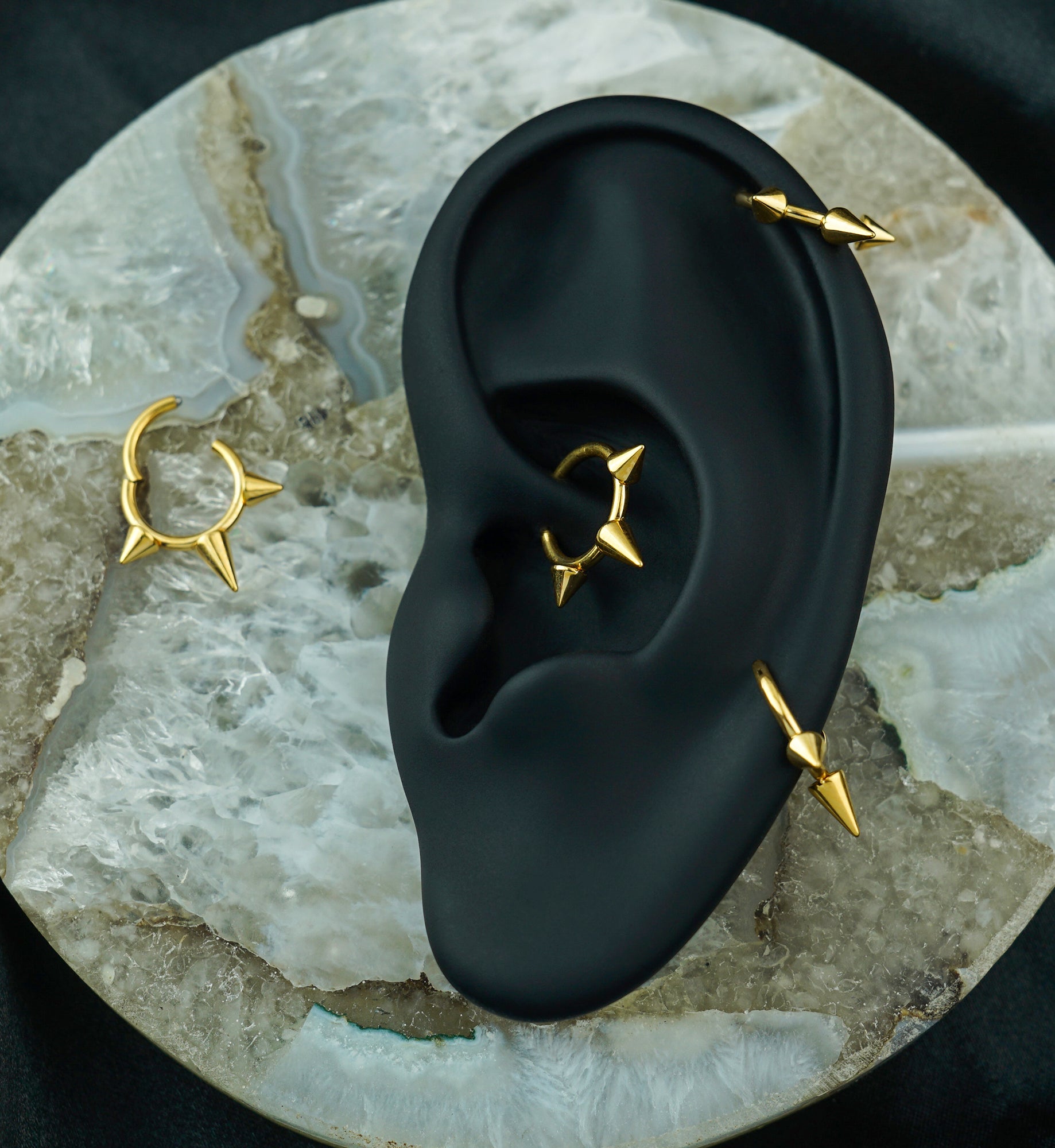 Gold PVD Titanium Hinged Spiked Segment Ring