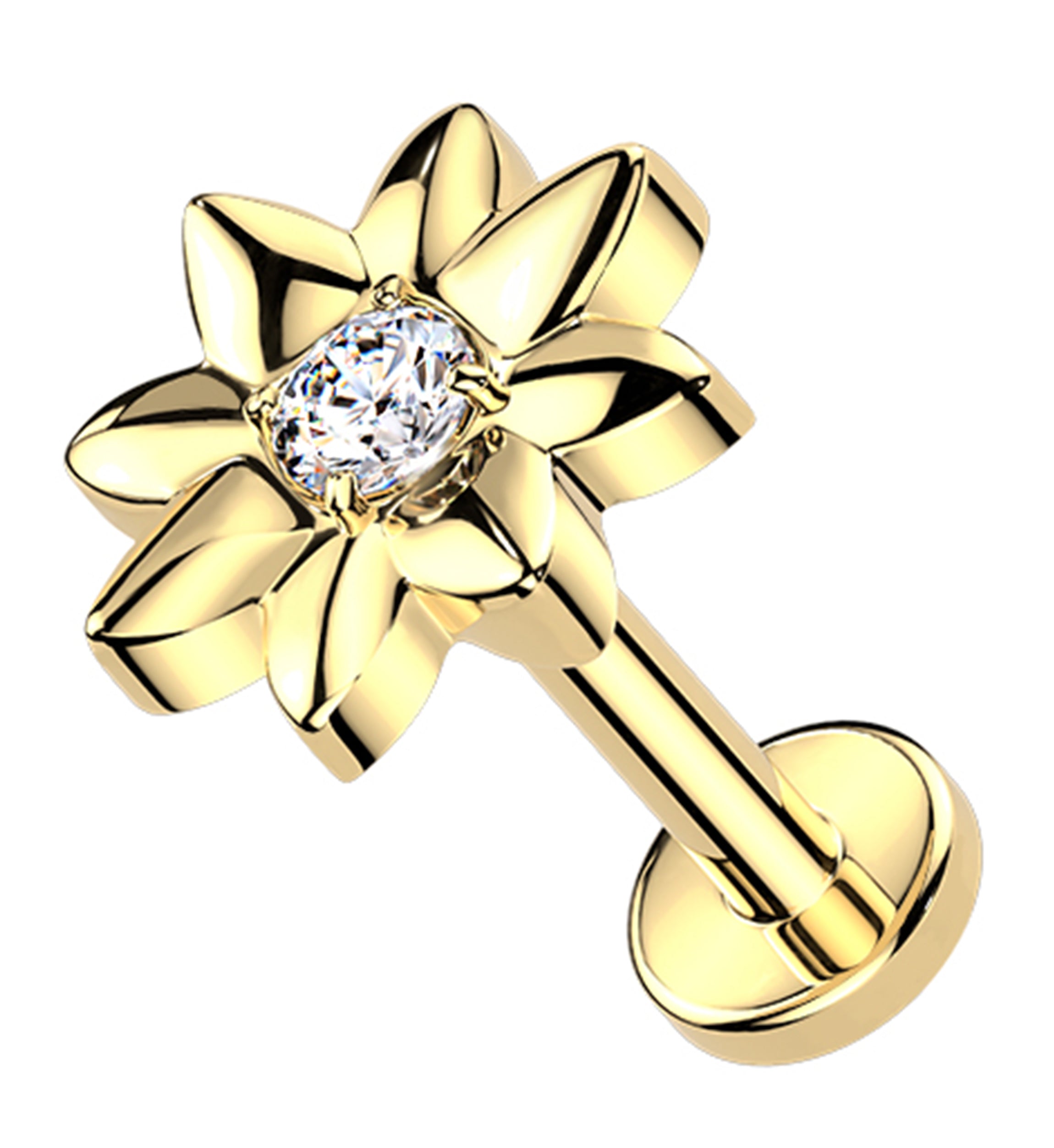 Gold PVD Tithonia Clear CZ Titanium Threadless Labret