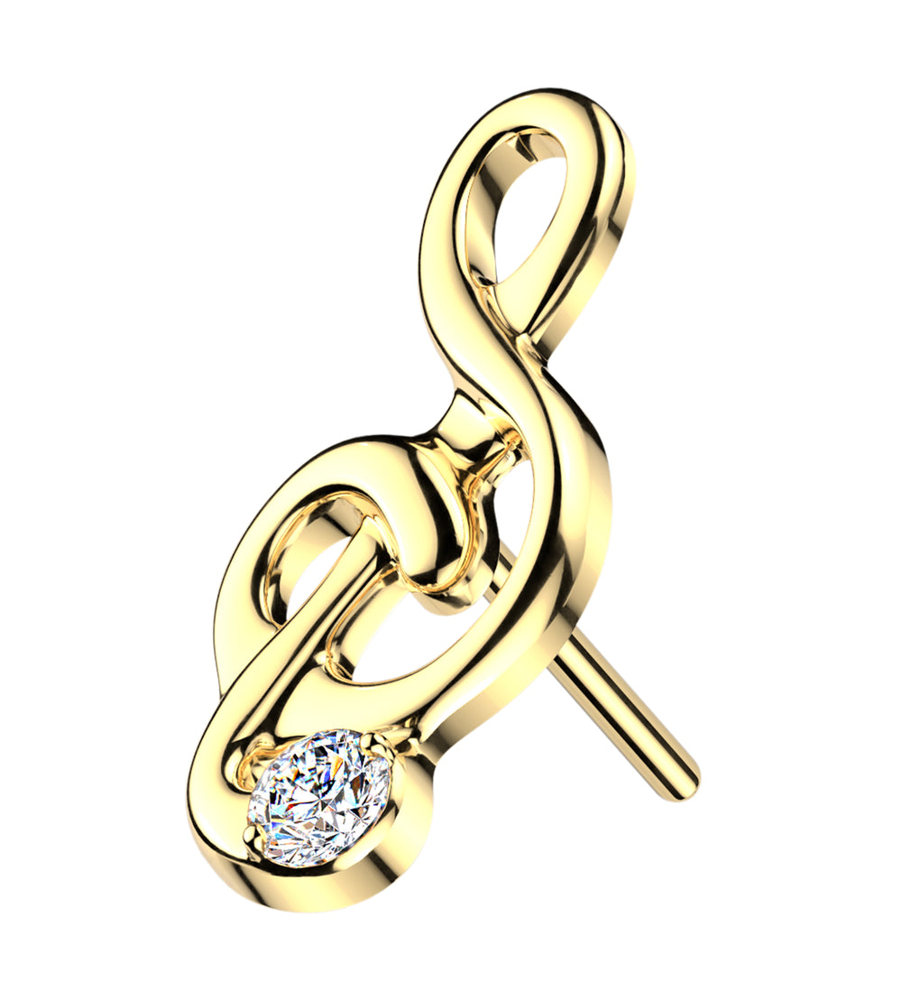 Gold PVD Treble Clef CZ Titanium Threadless Top