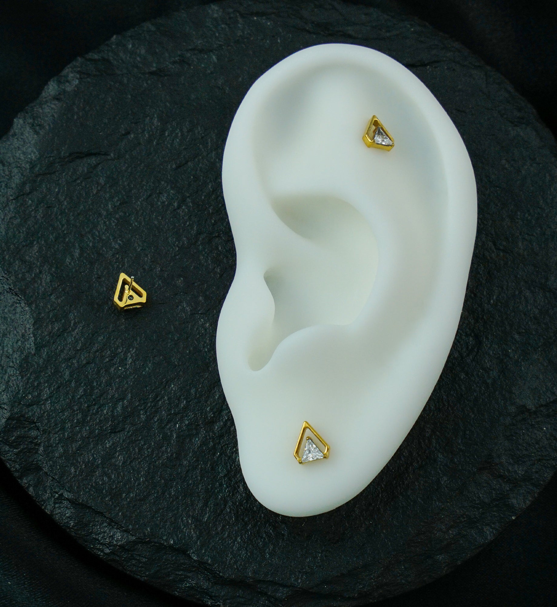 Gold PVD Triangle Chasm Clear CZ Titanium Threadless Top