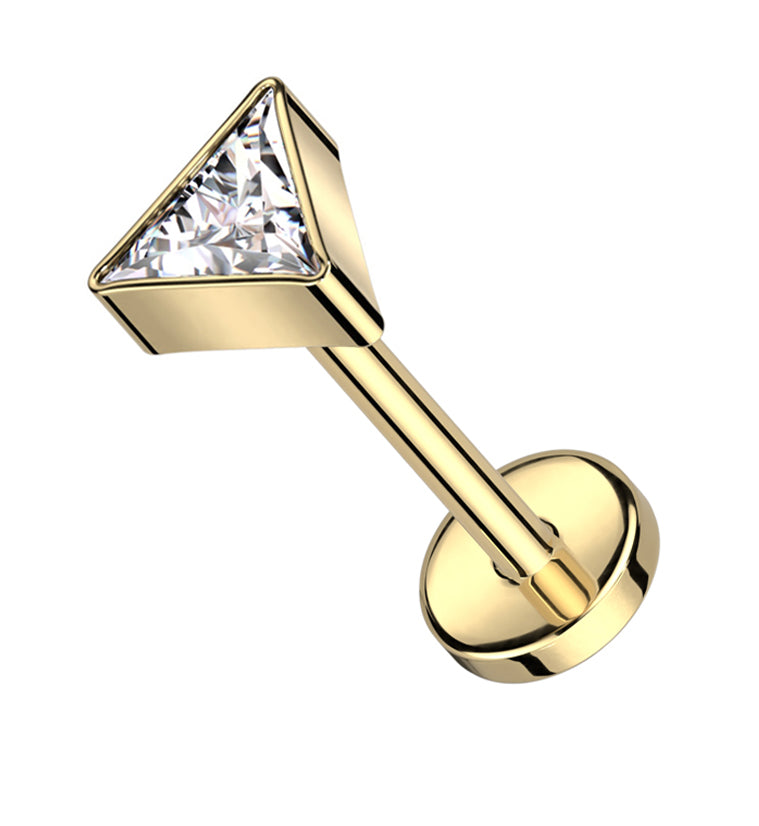 Triangular Pvd Gold PVD Triangle Clear CZ Threadless Titanium Labret
