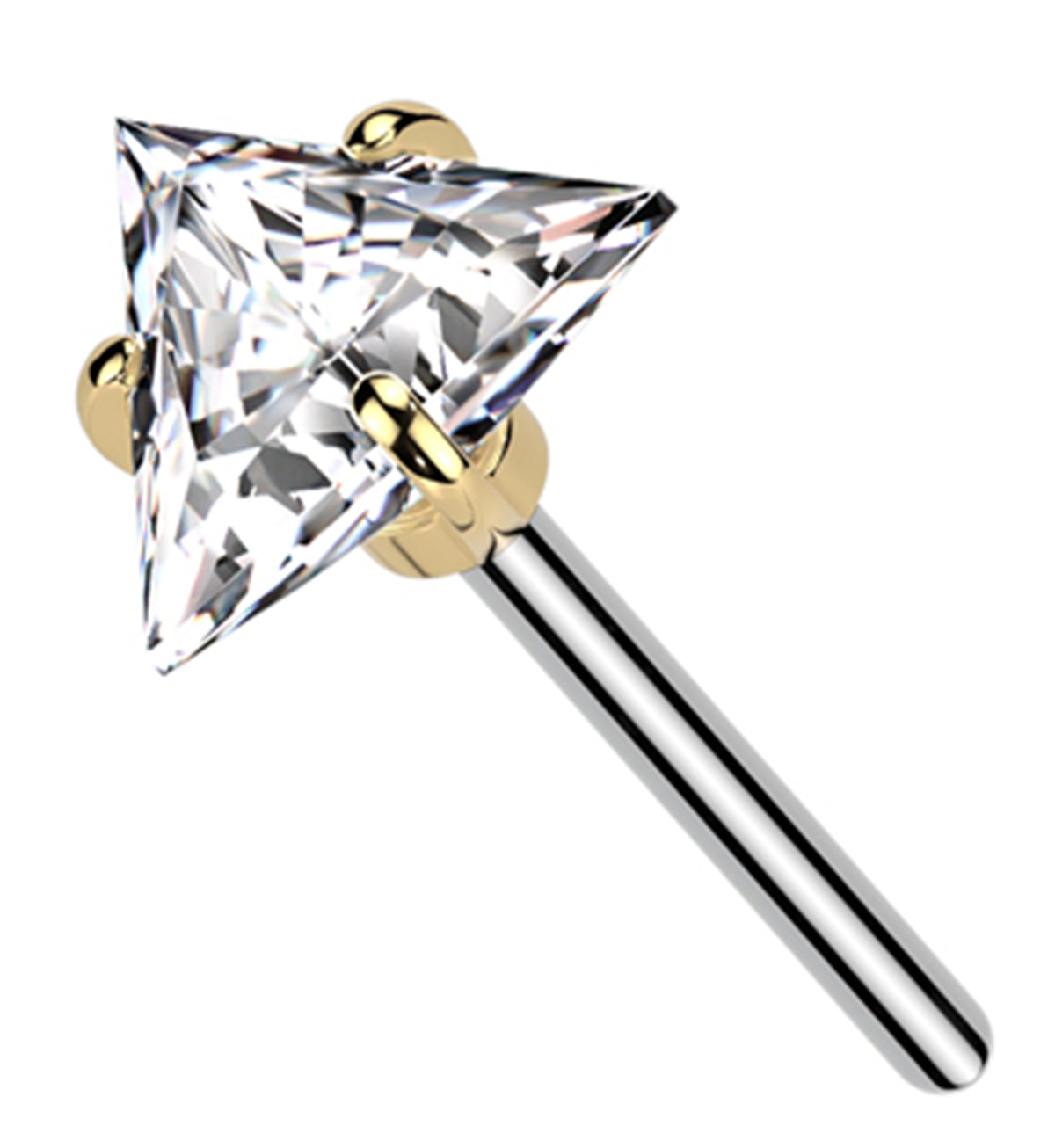 Triangular Pvd Gold PVD Triangle Clear CZ Titanium Threadless Top