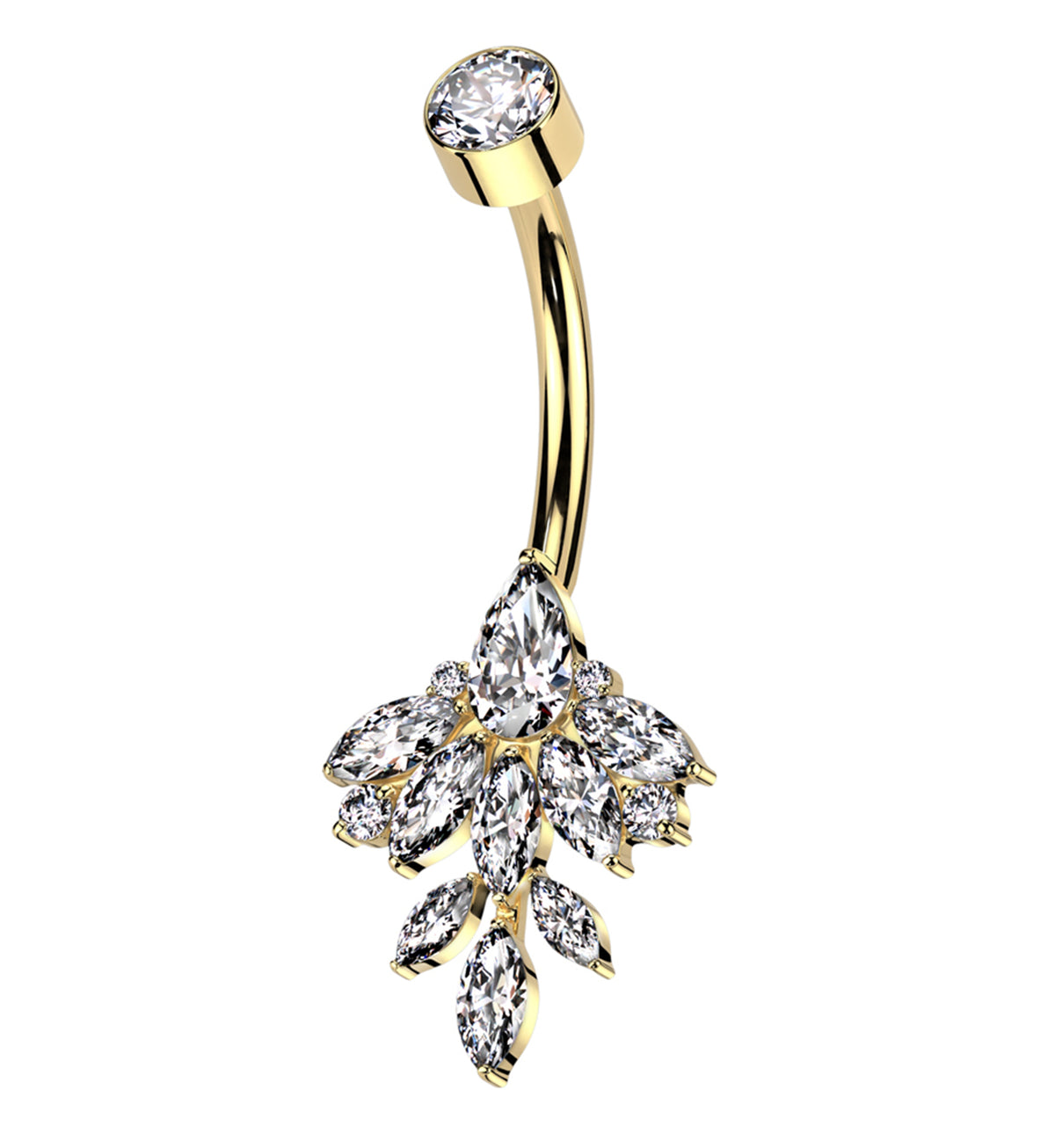 Gold PVD Triangle Marquise Leaf Clear CZ Internally Threaded Titanium