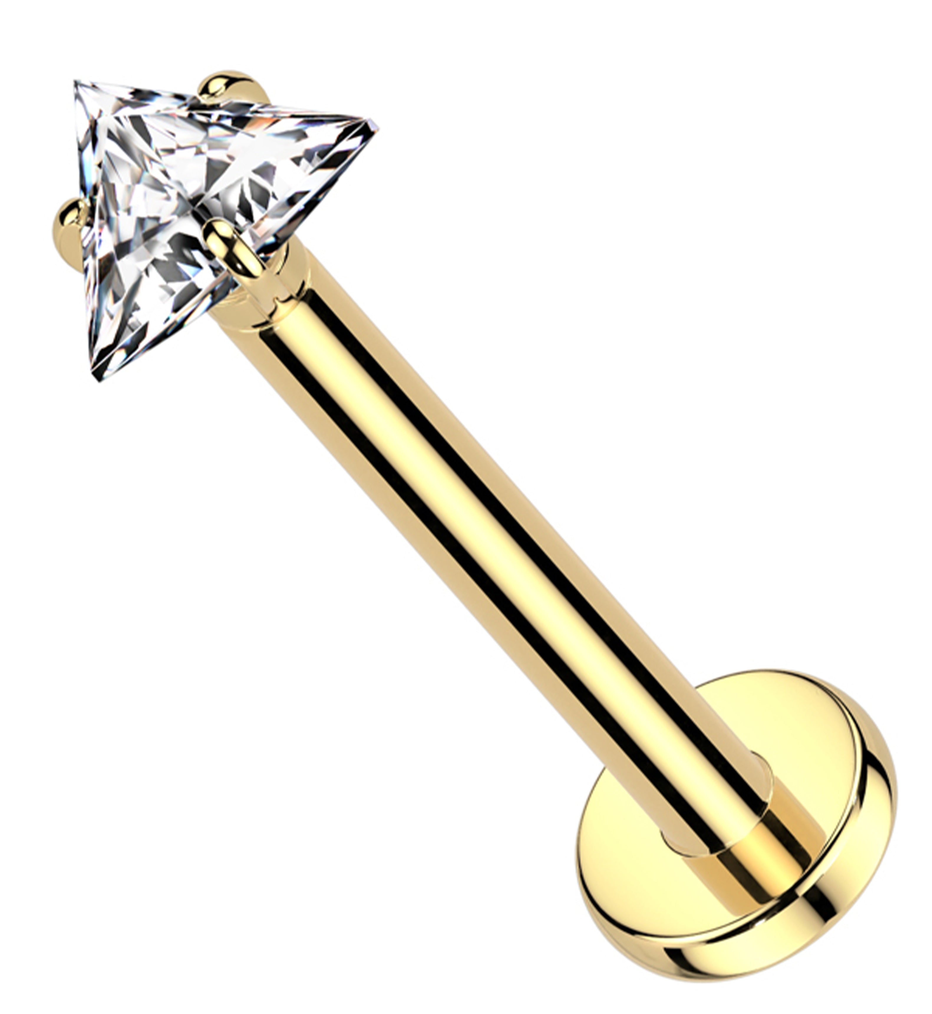 Gold PVD Triangle Prong Clear CZ Titanium Threadless Labret ...