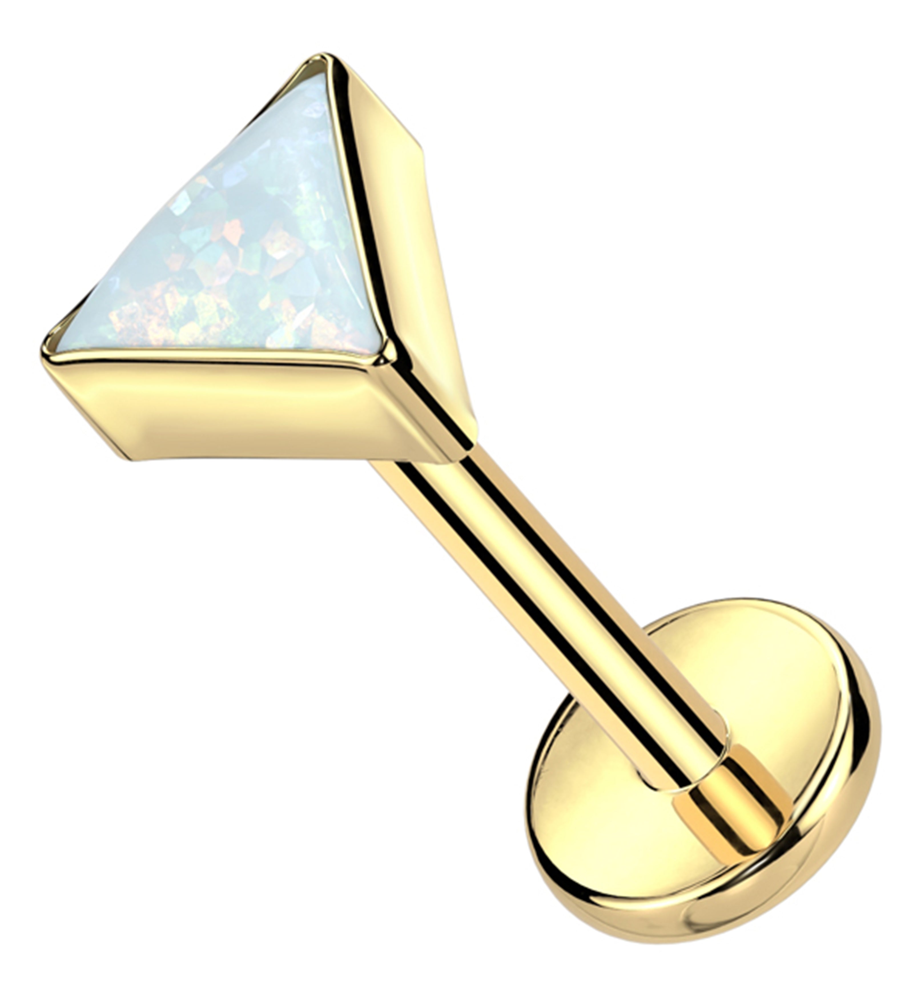 Gold PVD Triangle White Opalite Titanium Threadless Labret ...