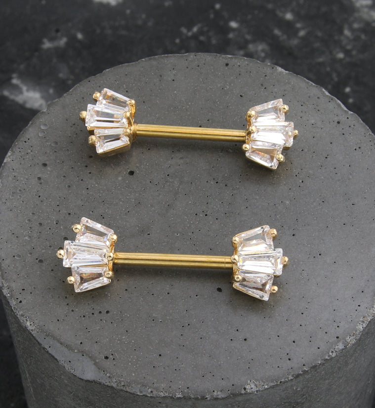 Gold PVD Trinal Clear CZ Stainless Steel Nipple Barbell