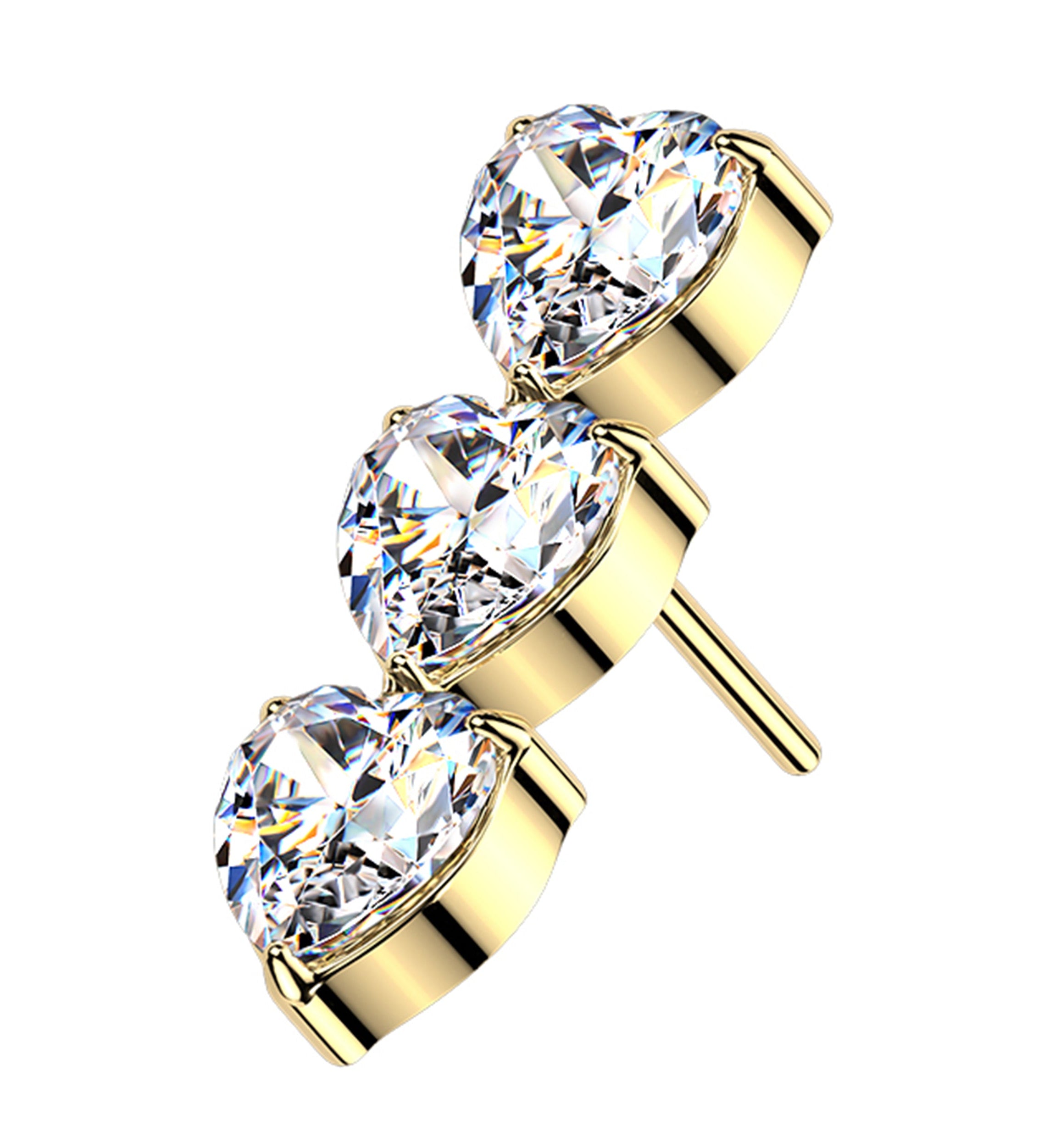 Gold PVD Triple Dip Heart Clear CZ Titanium Threadless Top