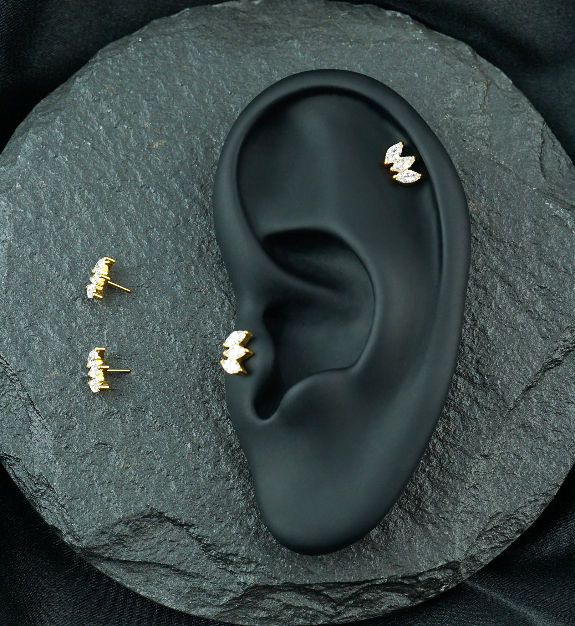 Gold PVD Triple Empress CZ Threadless Titanium Top