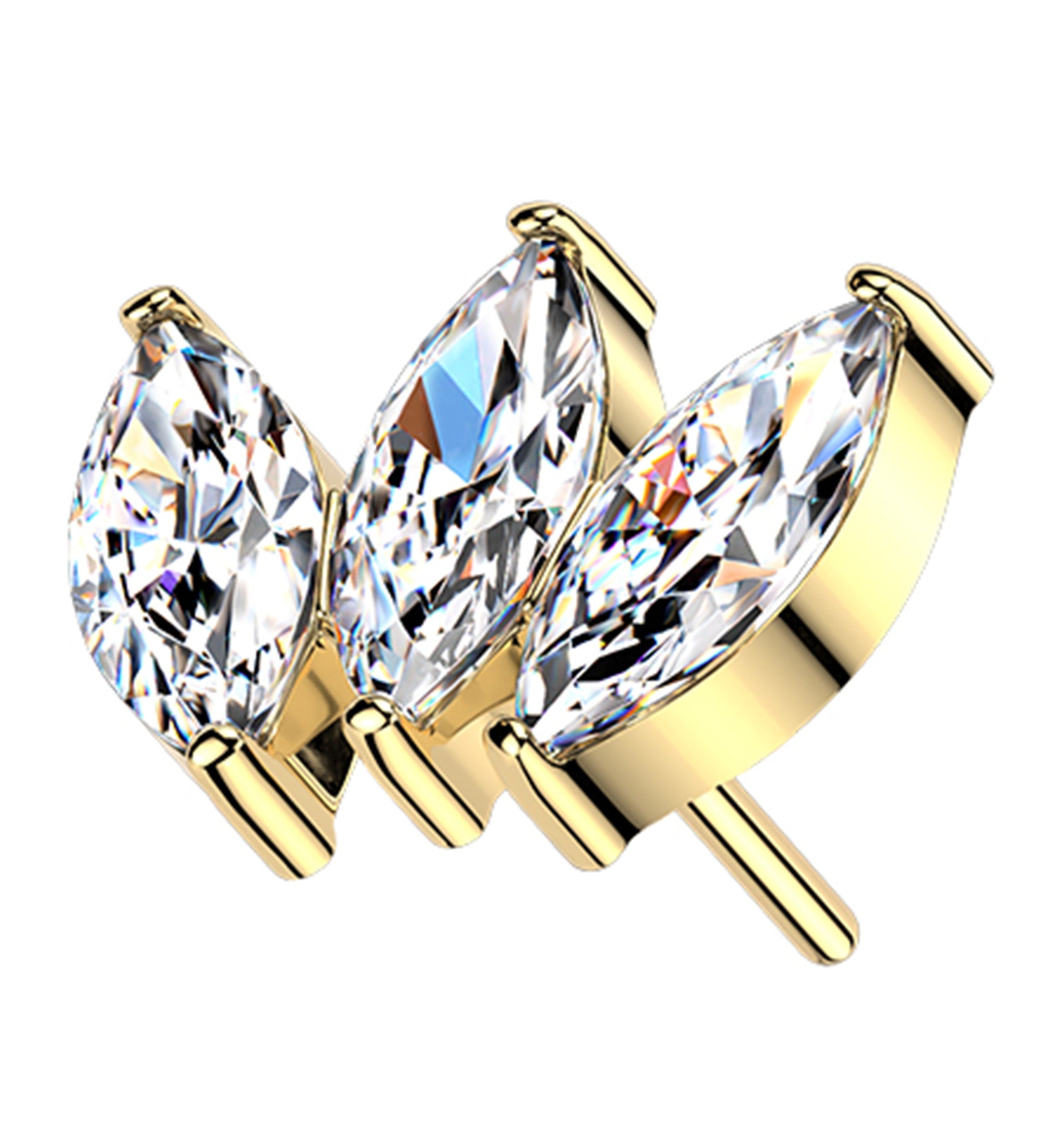 Gold PVD Triple Empress CZ Threadless Titanium Top