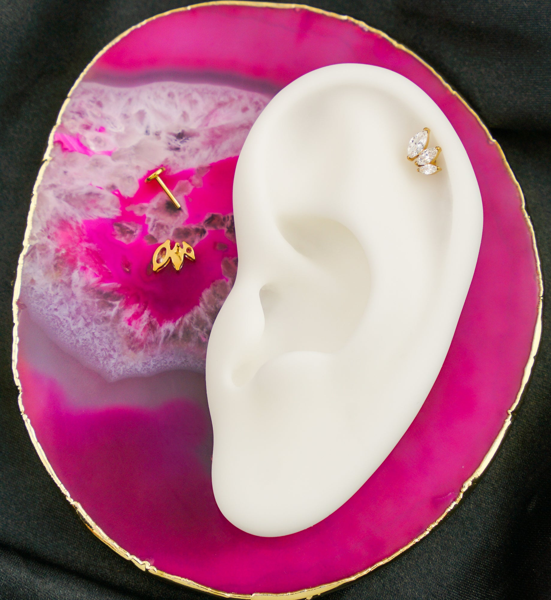 Gold PVD Triple Marquise Clear CZ Titanium Threadless Labret