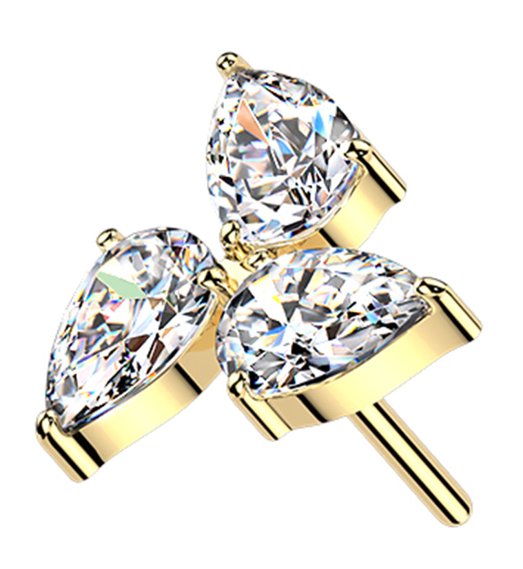 Gold PVD Triple Teardrop Clear CZ Titanium Threadless Top