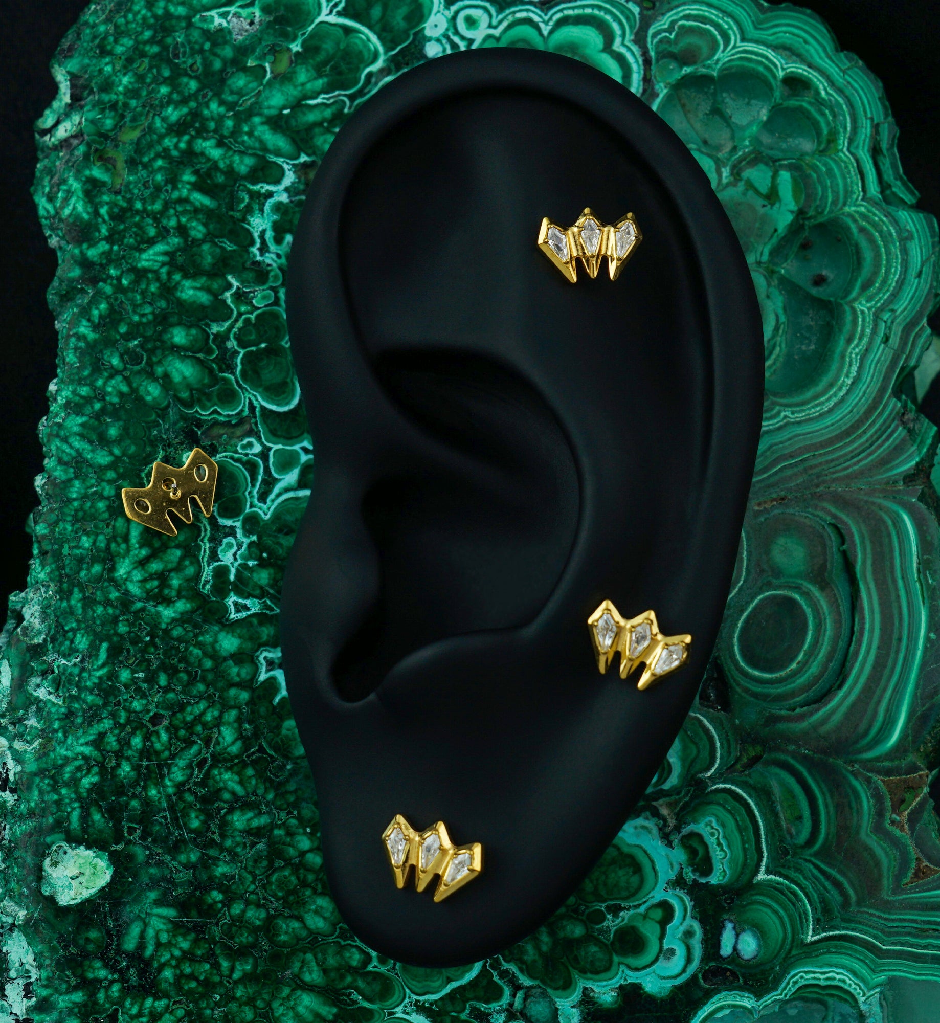 Gold PVD Triple Tetra Clear CZ Titanium Threadless Top