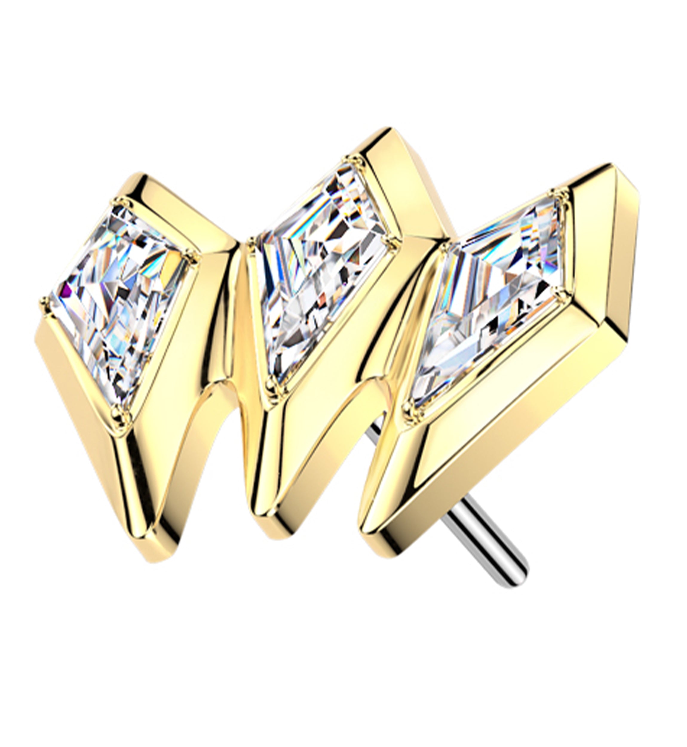 Gold PVD Triple Tetra Clear CZ Titanium Threadless Top