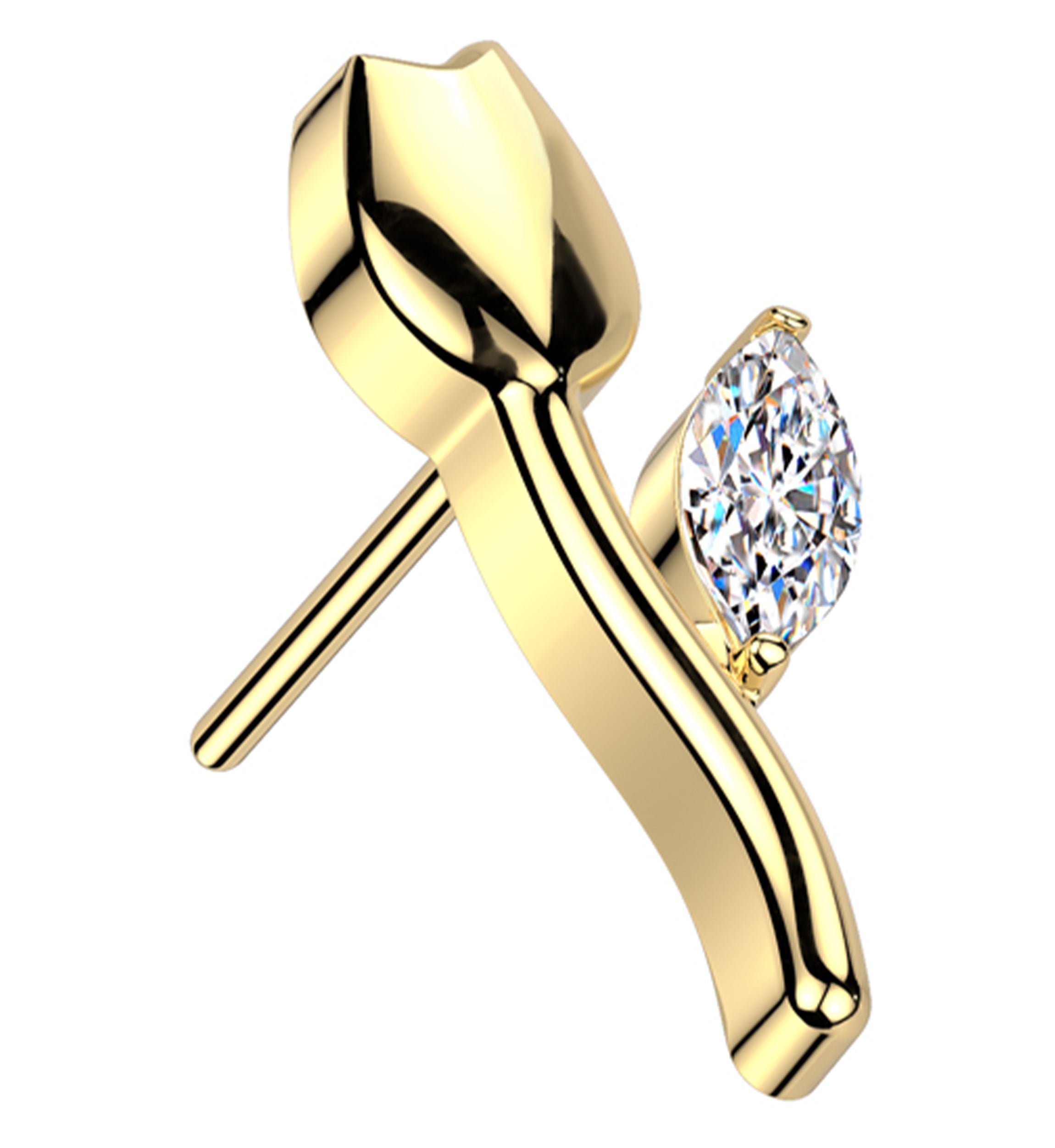 Gold PVD Tulip Flower Clear CZ Titanium Threadless Top