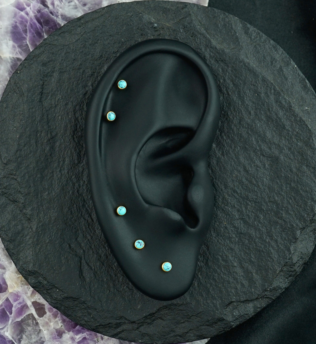 Gold PVD Turquoise Stone Titanium Threadless Labret