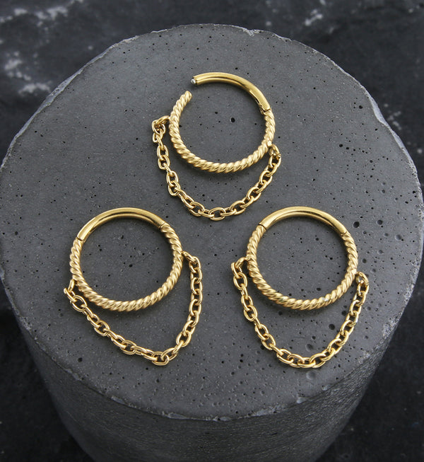 Gold PVD Twine Dangle Chain Stainless Steel Hinged Segment Ring