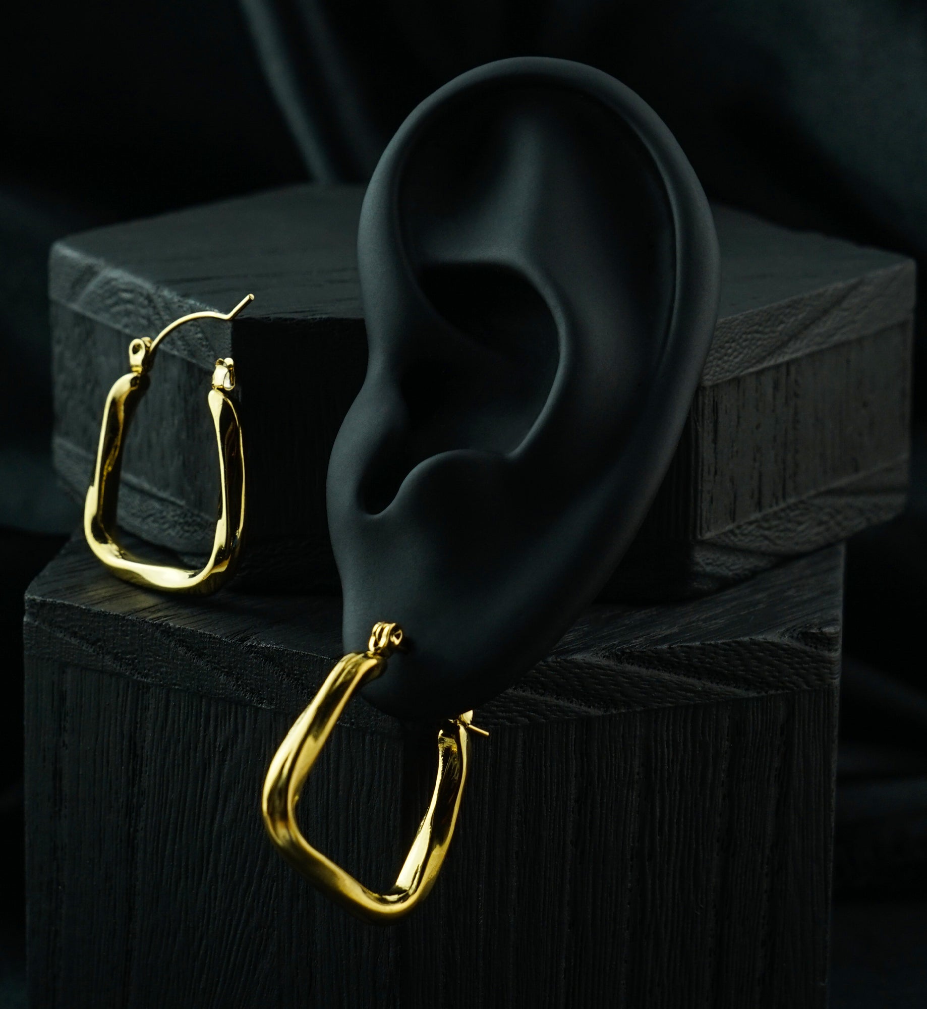 Gold PVD Twisted Square Stainless Steel Hinged Hoop Dangle Earrings