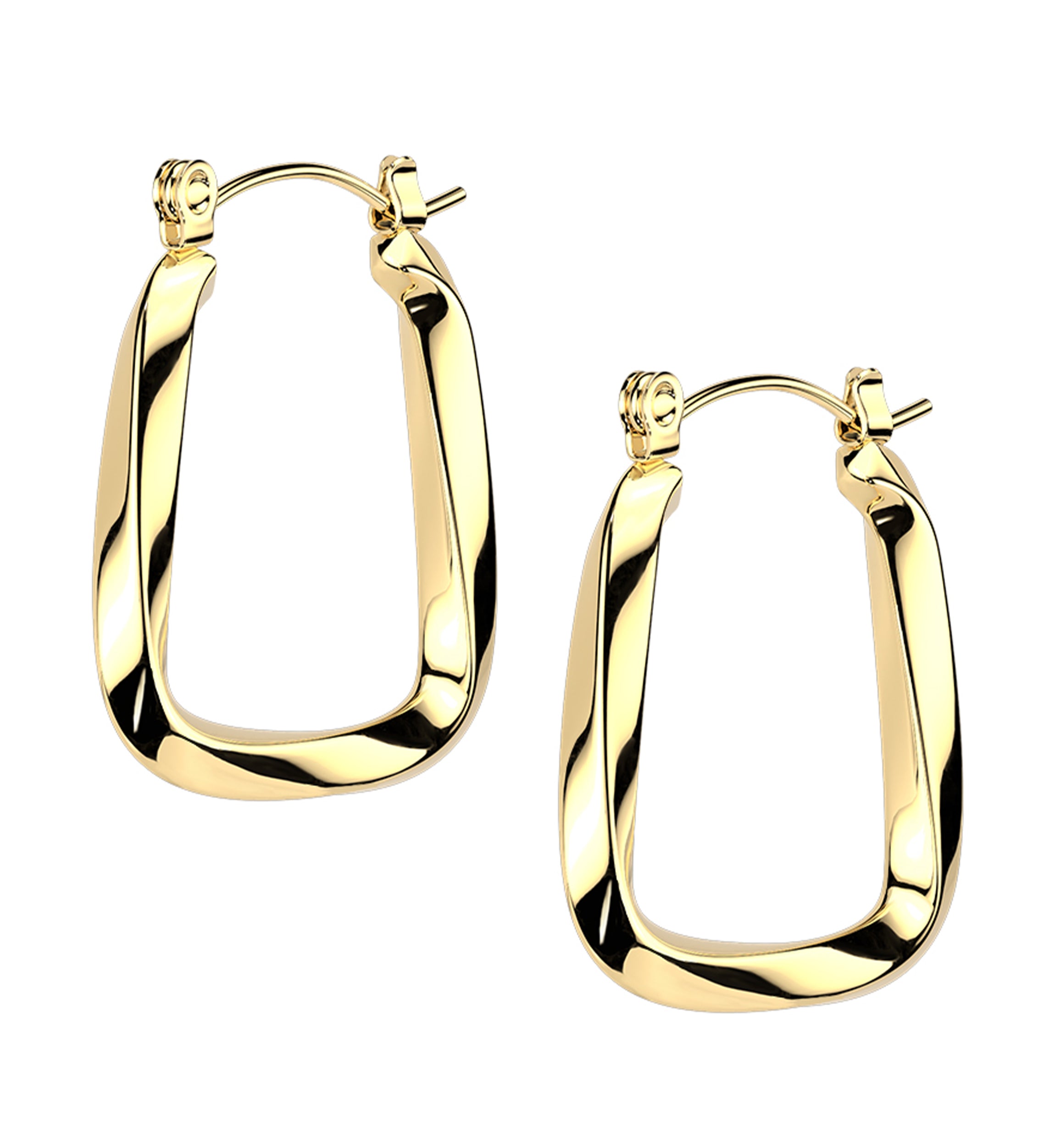 Gold PVD Twisted Square Stainless Steel Hinged Hoop Dangle Earrings