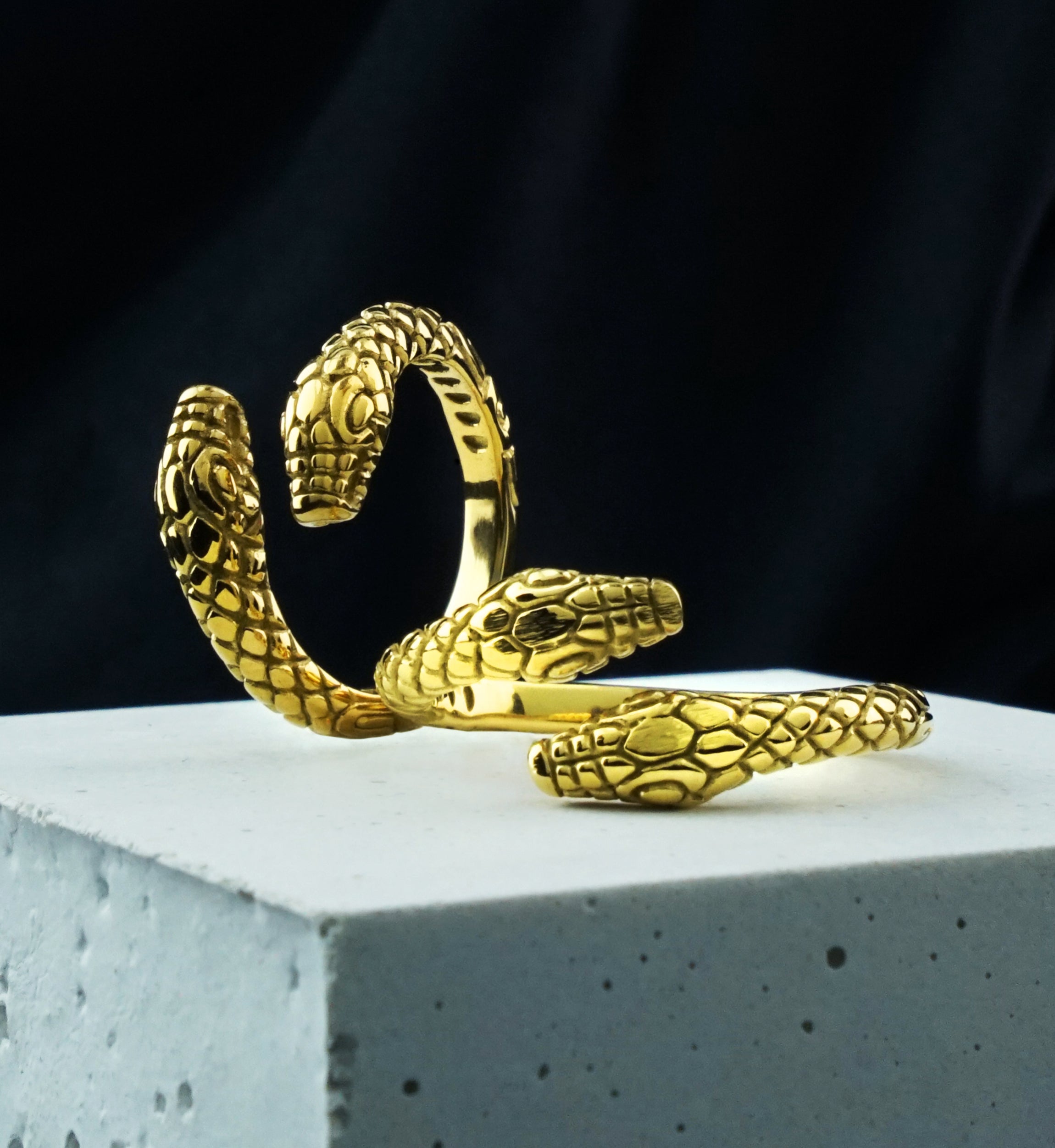 Gold PVD Two-Headed Snake Stainless Steel Ring