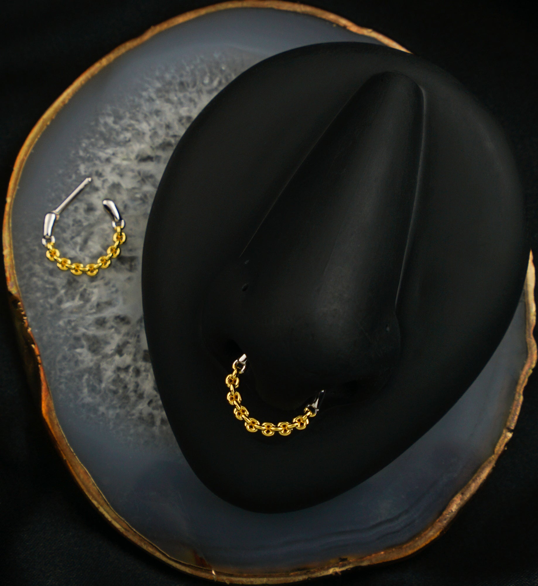 Gold PVD Two Tone Chain Link Stainless Steel Straight Hinged Segment Ring