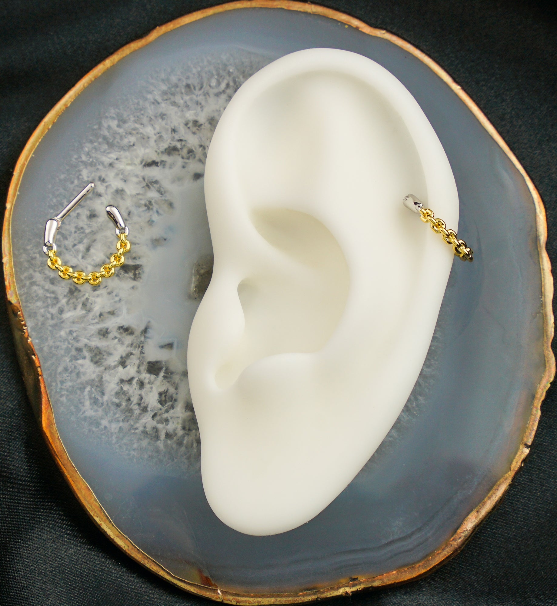 Gold PVD Two Tone Chain Link Stainless Steel Straight Hinged Segment Ring