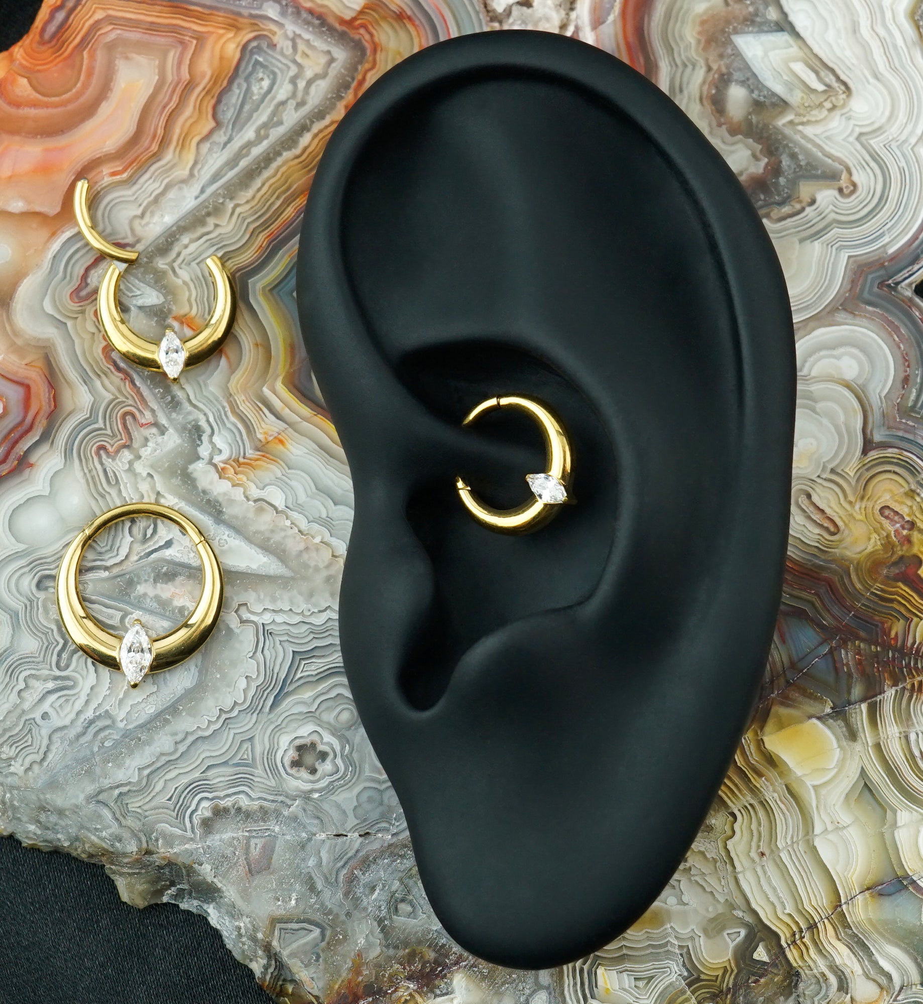 Gold PVD Vast Marquise CZ Titanium Hinged Segment Ring