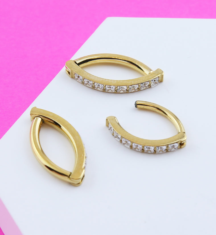 Gold PVD Vertical Clear CZ Titanium Hinged Segment Ring