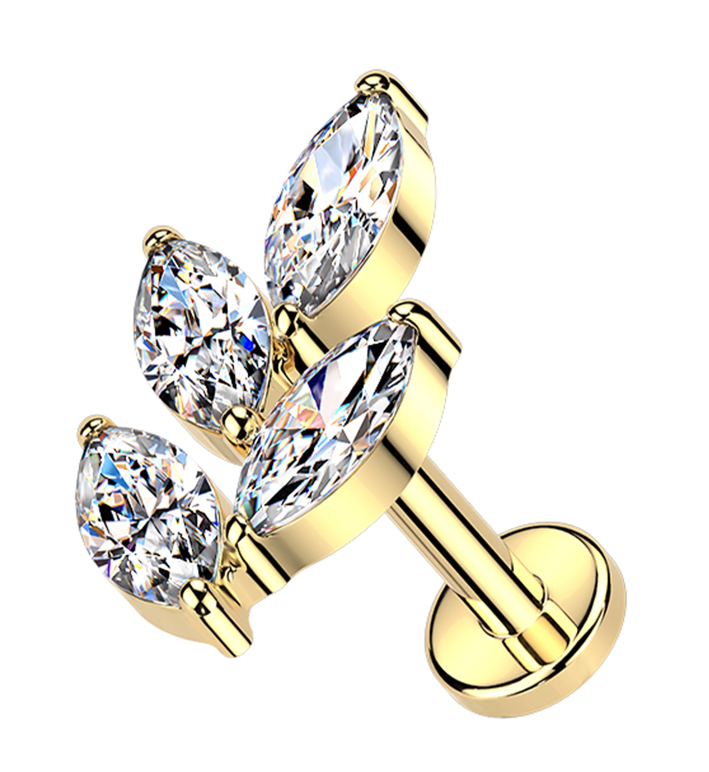 Gold PVD Vine Clear CZ Titanium Threadless Labret