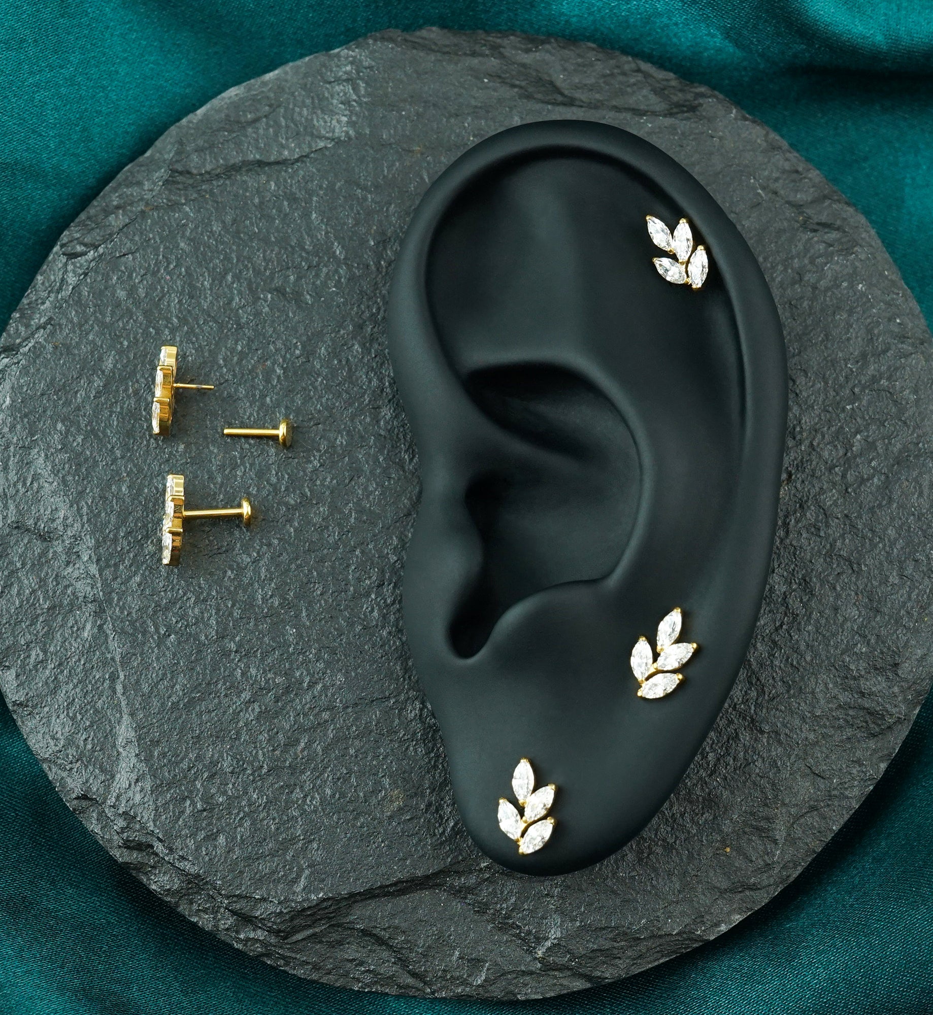 Gold PVD Vine Clear CZ Titanium Threadless Labret