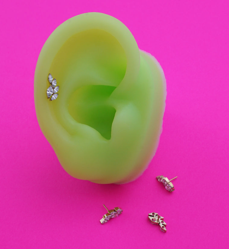 Gold PVD Vine Clear CZ Titanium Threadless Top