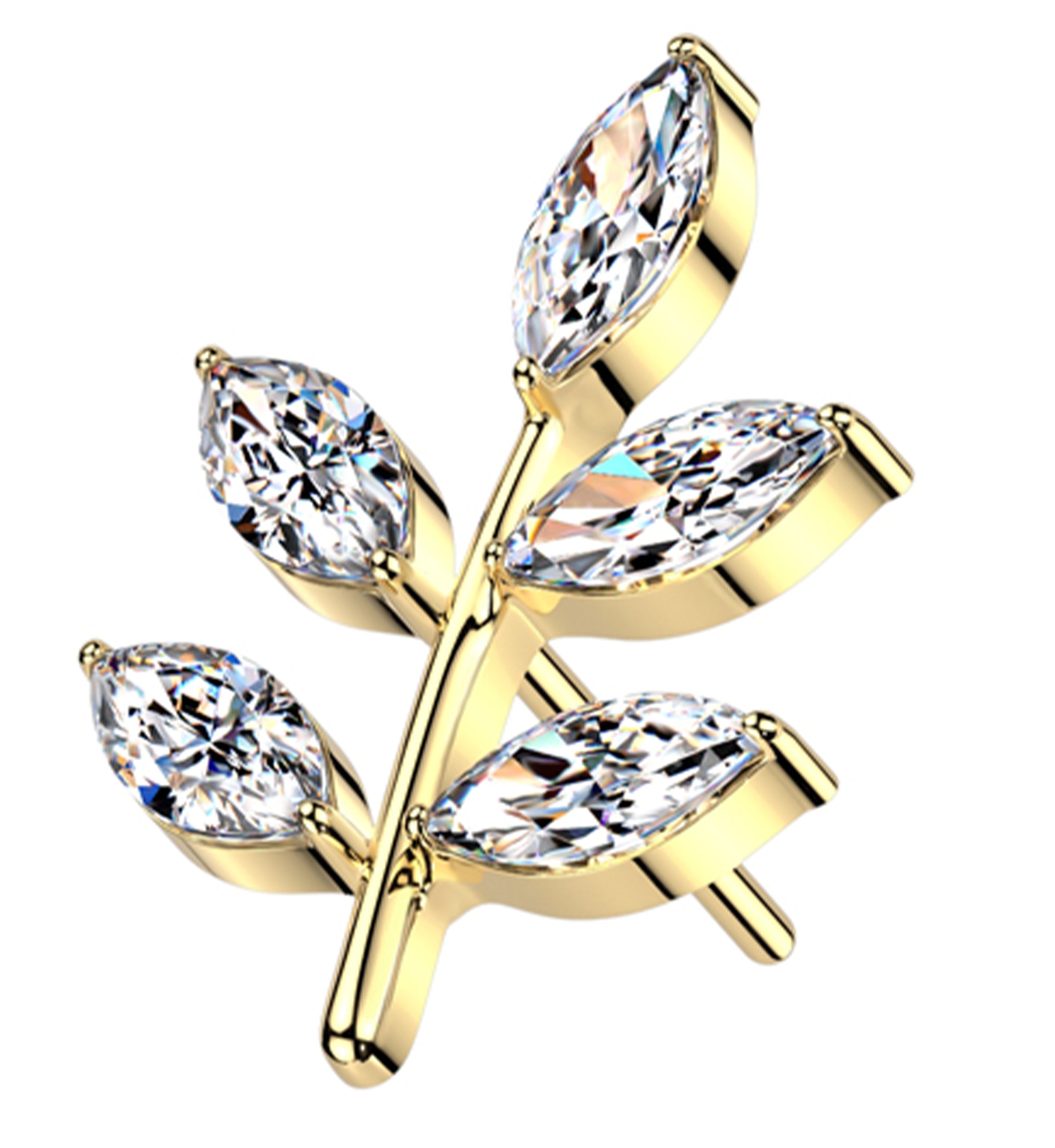 Gold PVD Vine Leaf Clear CZ Threadless Titanium Top