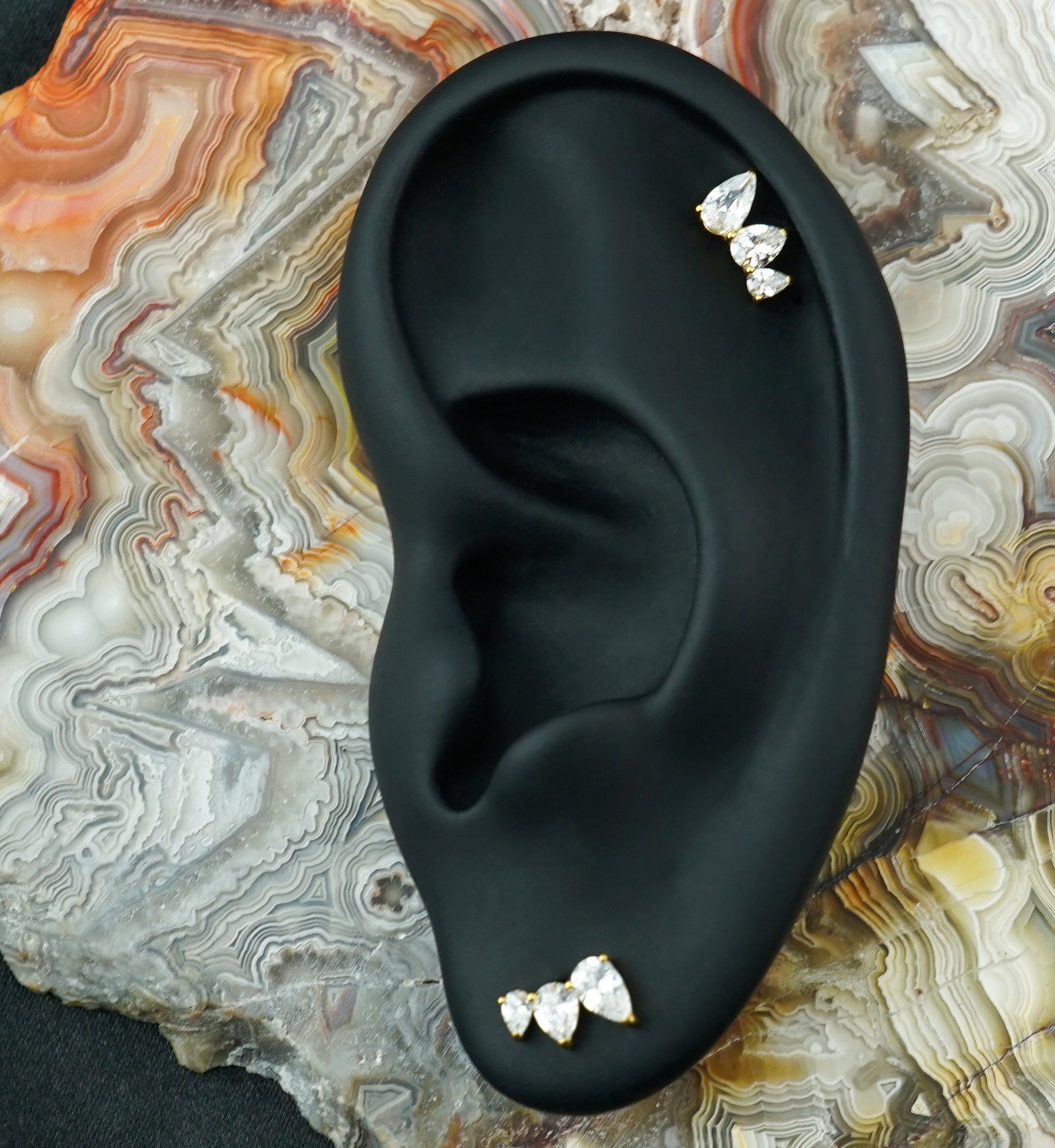 Gold PVD Waning Teardrop CZ Titanium Threadless Top