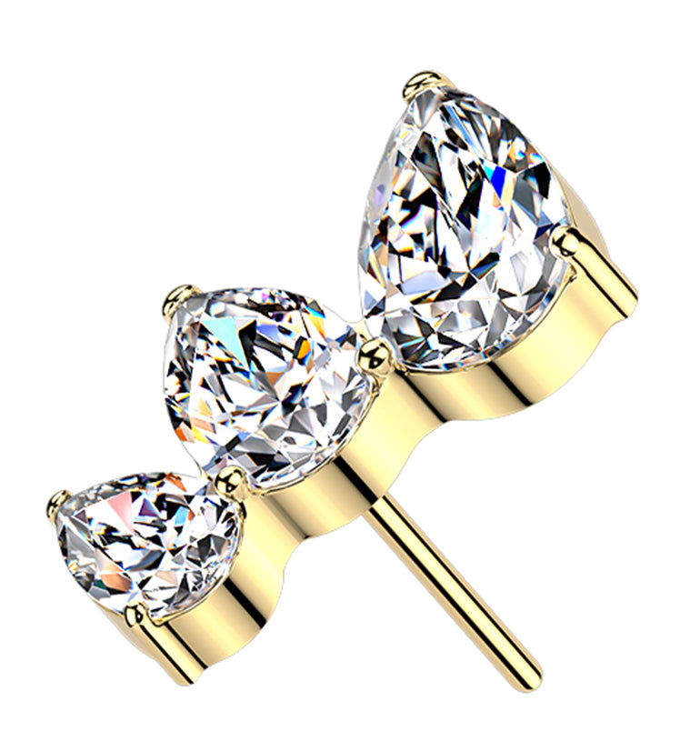 Gold PVD Waning Teardrop CZ Titanium Threadless Top