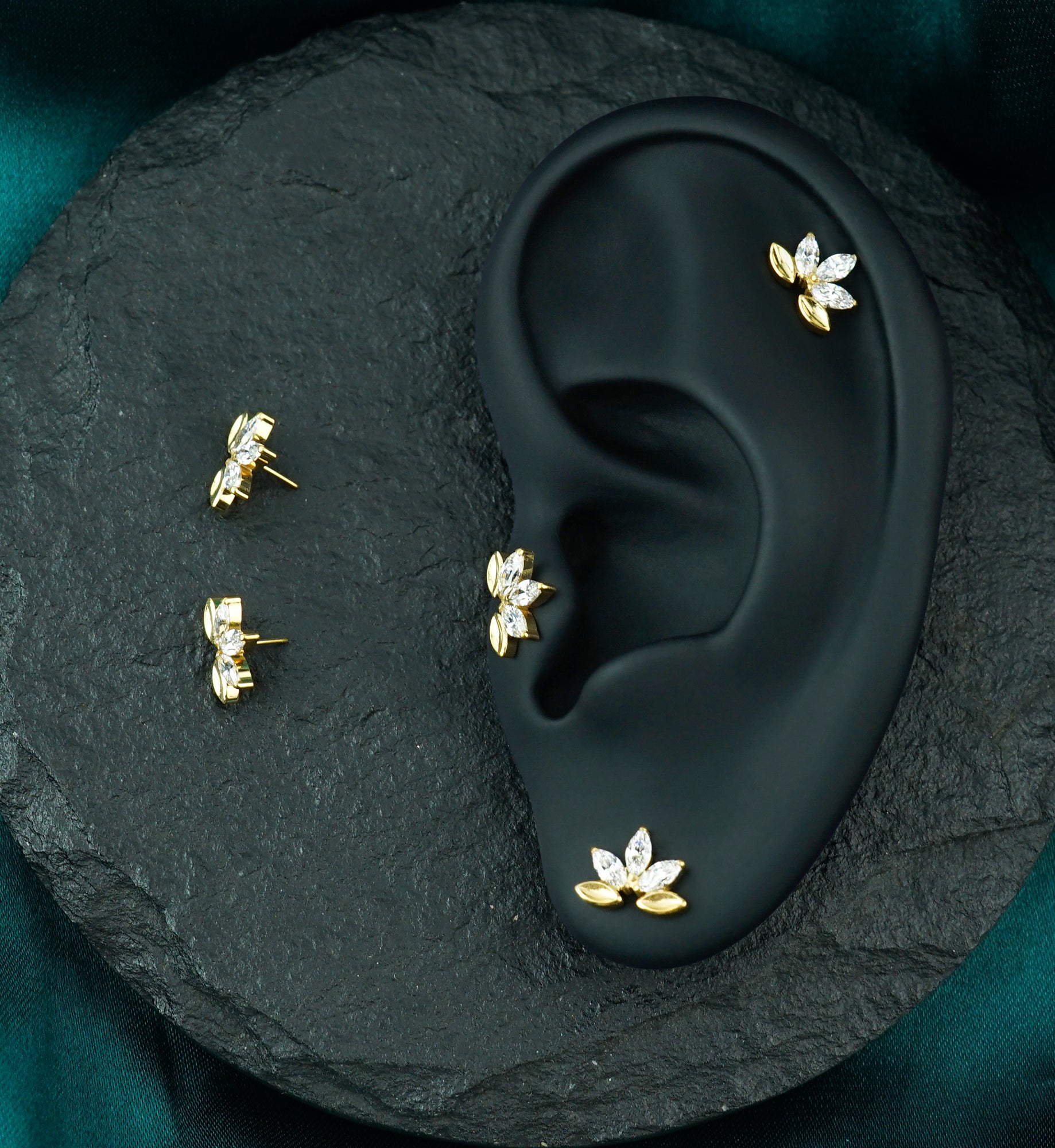 Gold PVD Water Lily Clear CZ Titanium Threadless Top